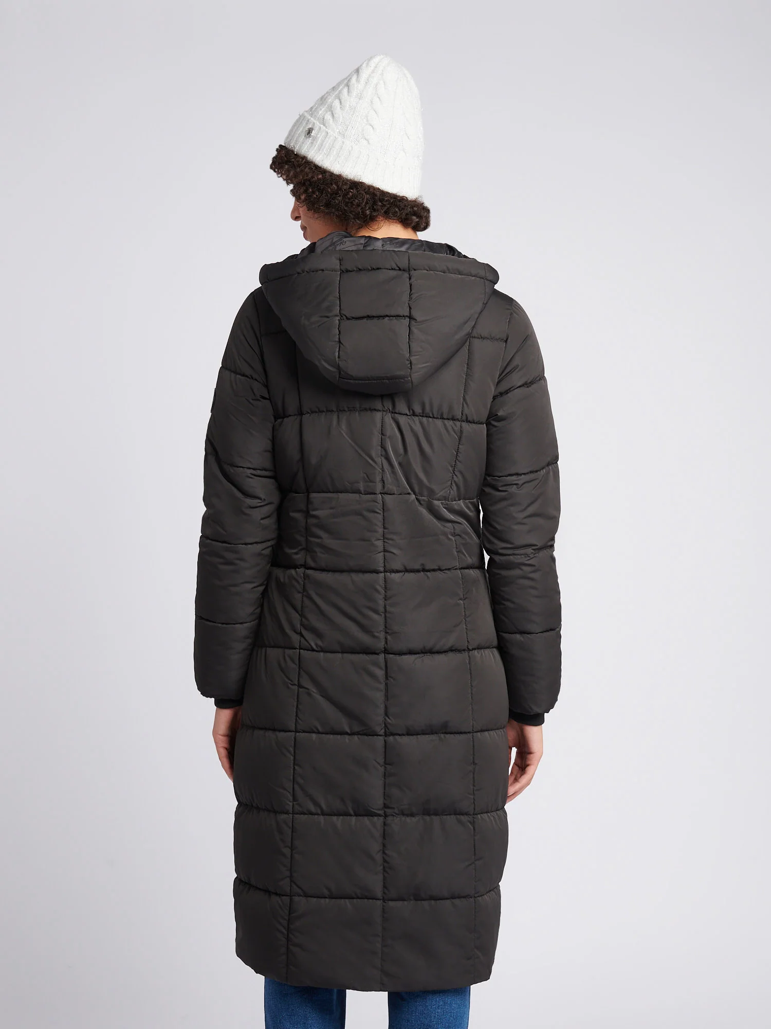 Longline Square Quilt Puffer Coat Black - Image 4