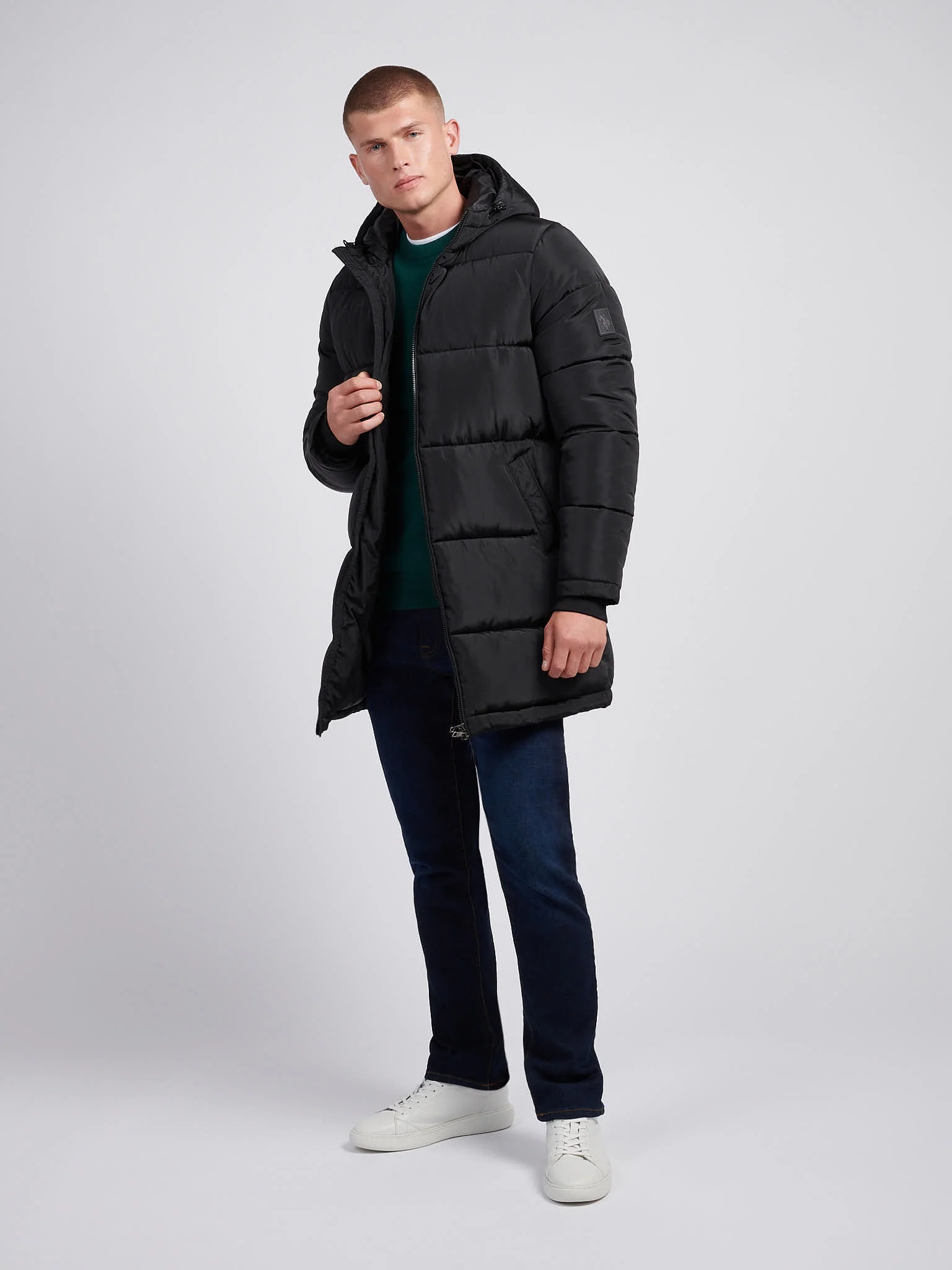 Mens Classic Longline Puffer Kurtka w kolorze czarnym - Image 3