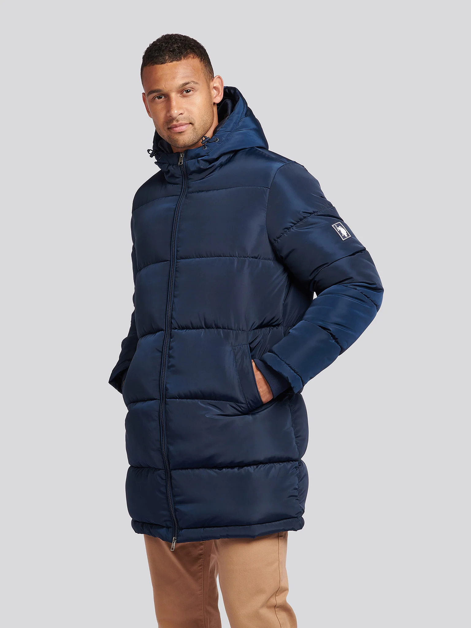 Męska klasyczna Longline Puffer Kurtka w ciemnym szafirowym granatowym