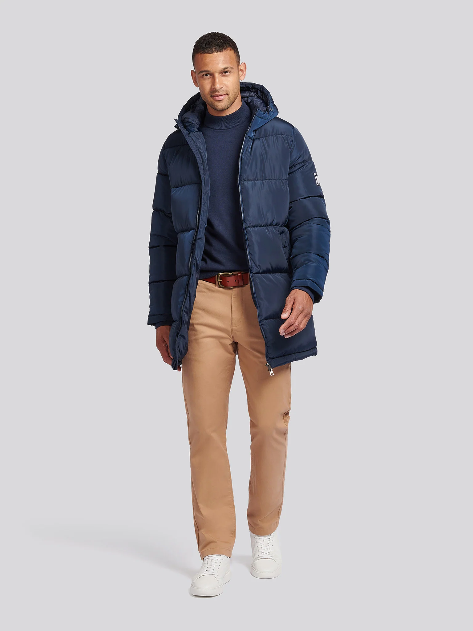 Męska klasyczna Longline Puffer Kurtka w ciemnym szafirowym granatowym - Image 2