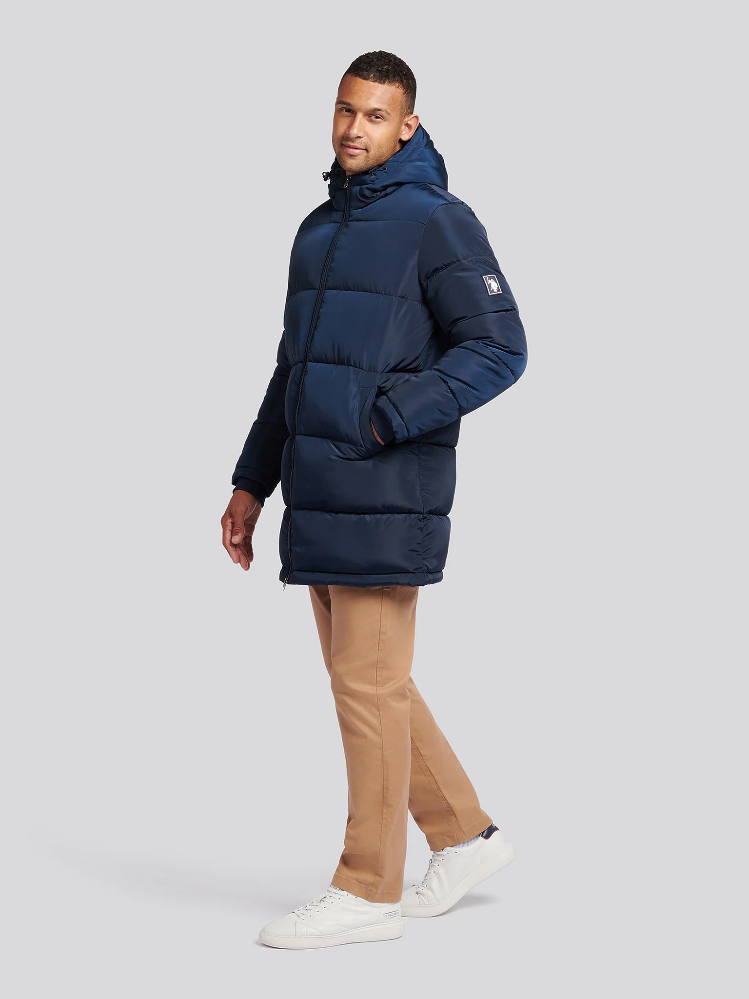 Męska klasyczna Longline Puffer Kurtka w ciemnym szafirowym granatowym - Image 7