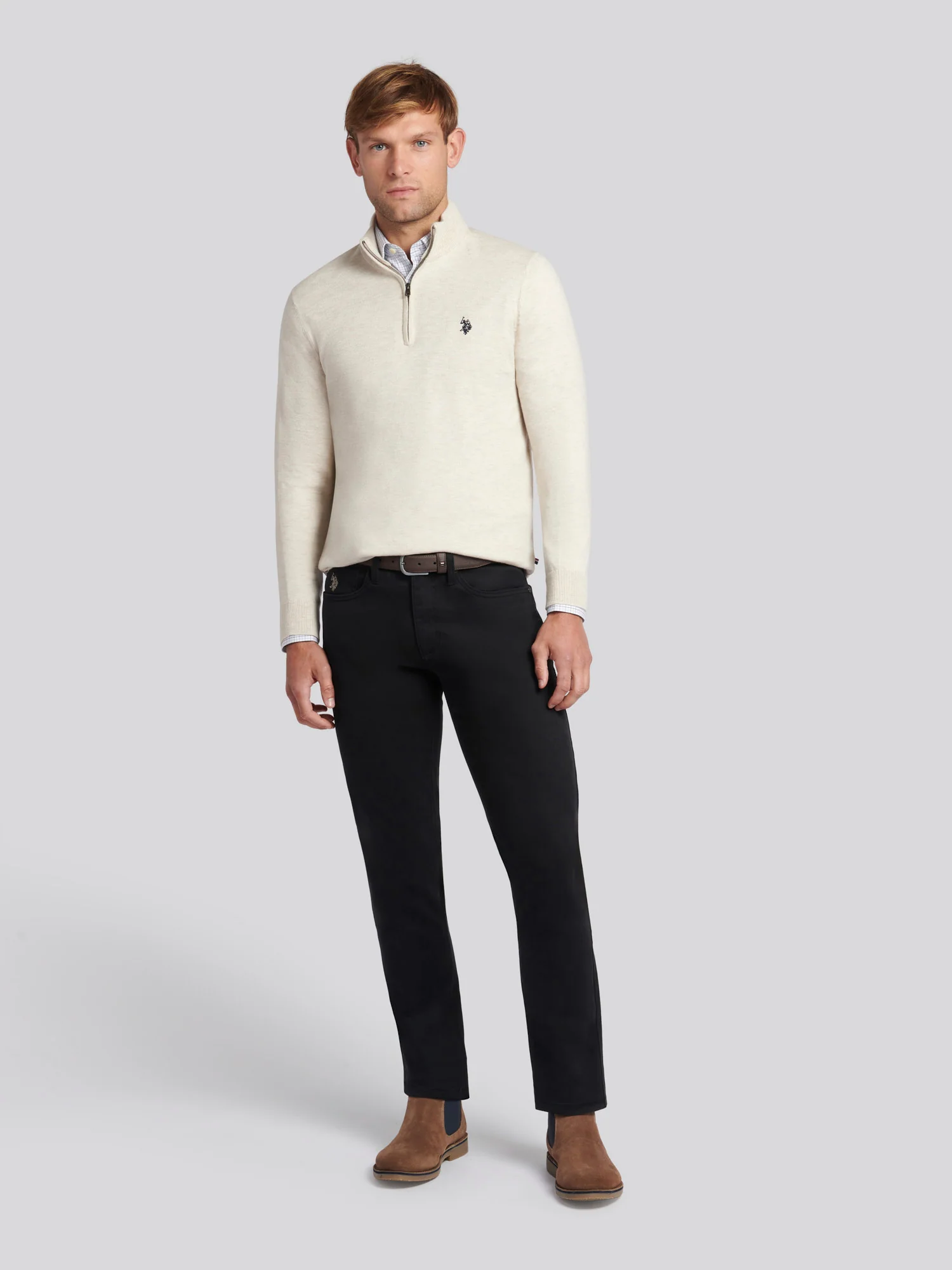 Męski bawełniany lejek szyja 1/4 zip dzianina w brzozowej margle - Image 3