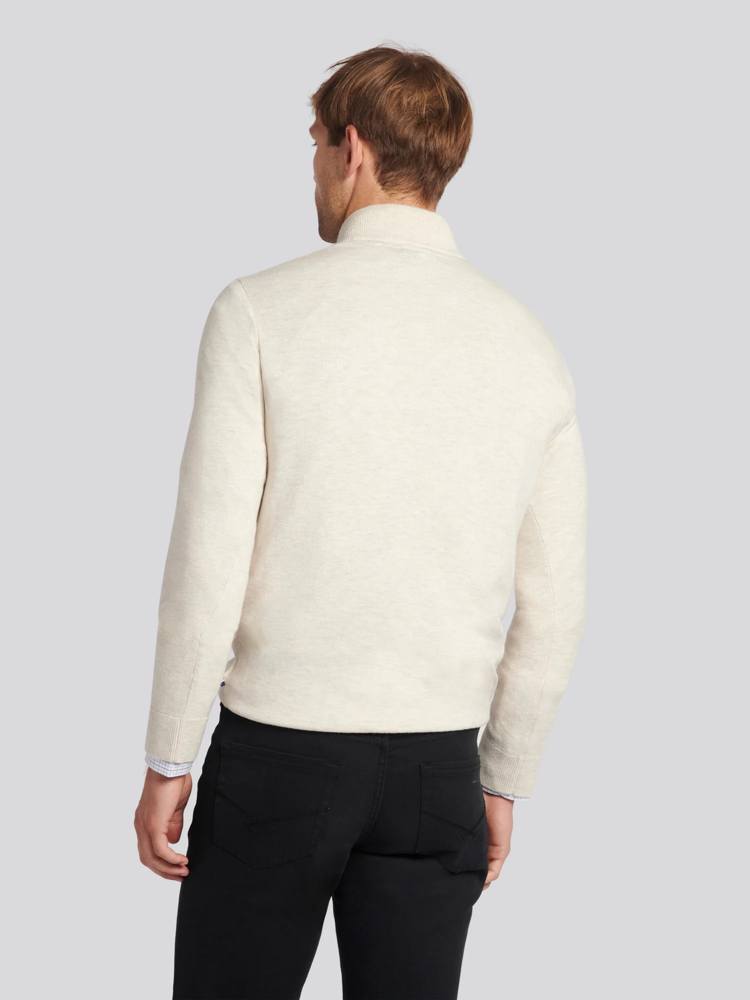 Męski bawełniany lejek szyja 1/4 zip dzianina w brzozowej margle - Image 4
