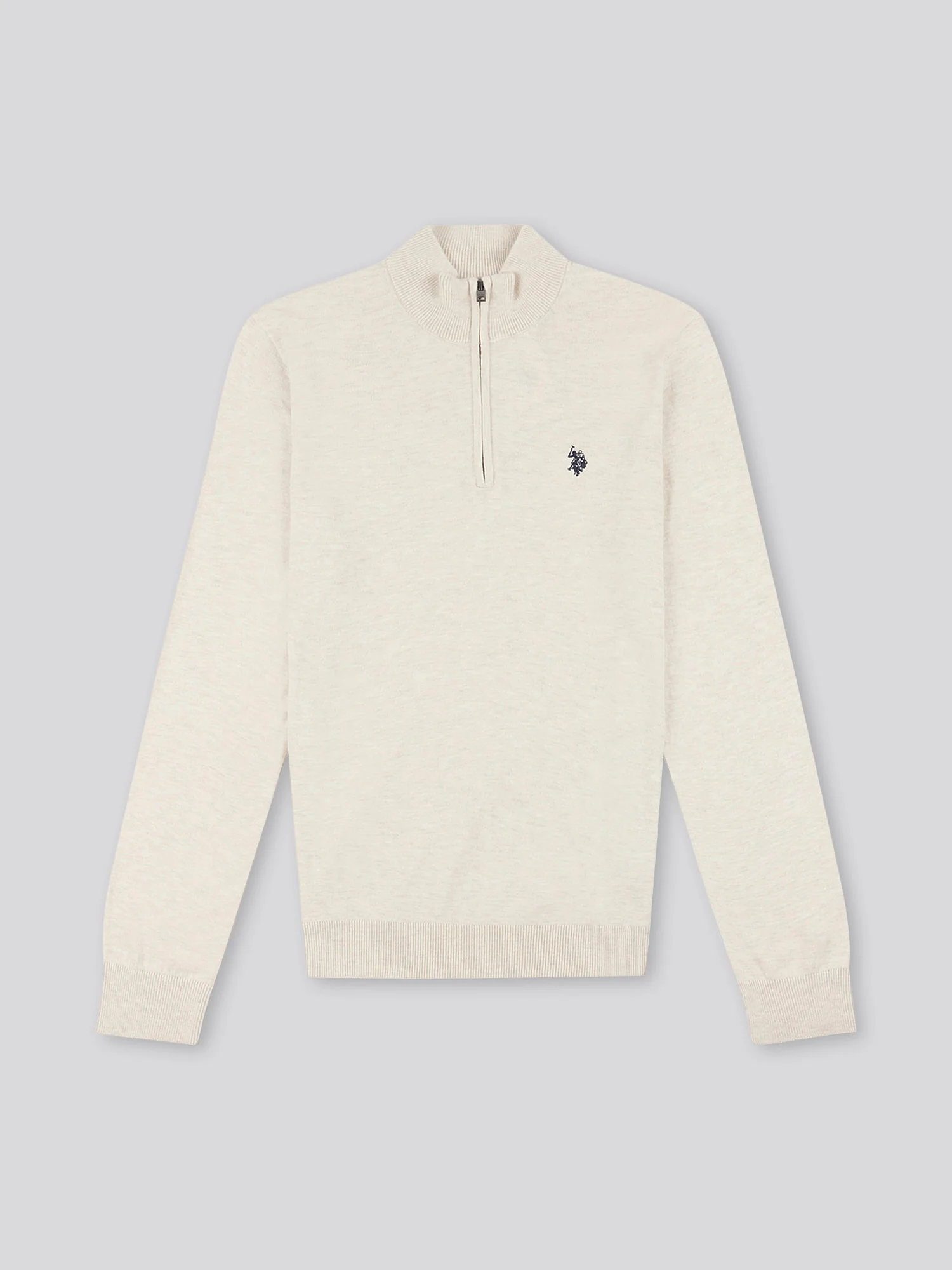 Męski bawełniany lejek szyja 1/4 zip dzianina w brzozowej margle - Image 6