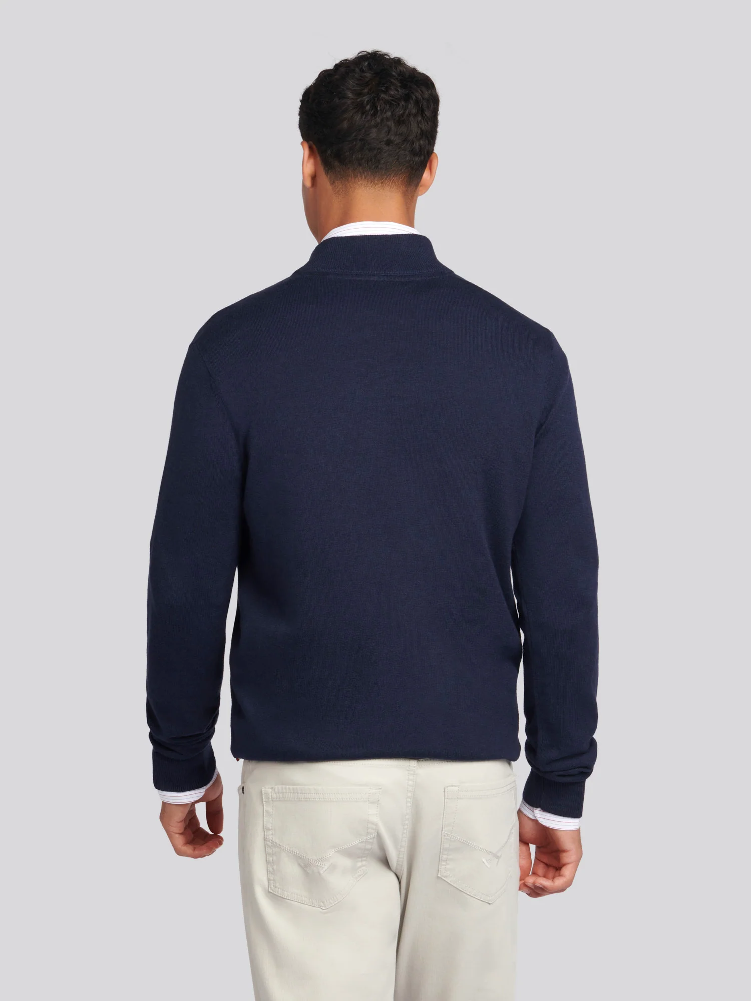 Męski bawełniany lejek szyja 1/4 zip dzianin w ciemnym szafirowym granatowym/haute czerwony DHM - Image 4
