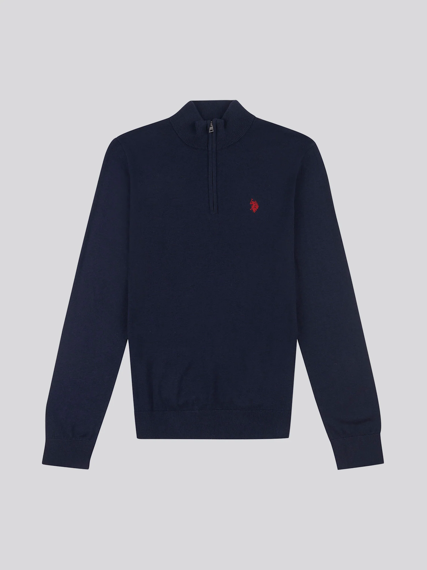 Męski bawełniany lejek szyja 1/4 zip dzianin w ciemnym szafirowym granatowym/haute czerwony DHM - Image 6