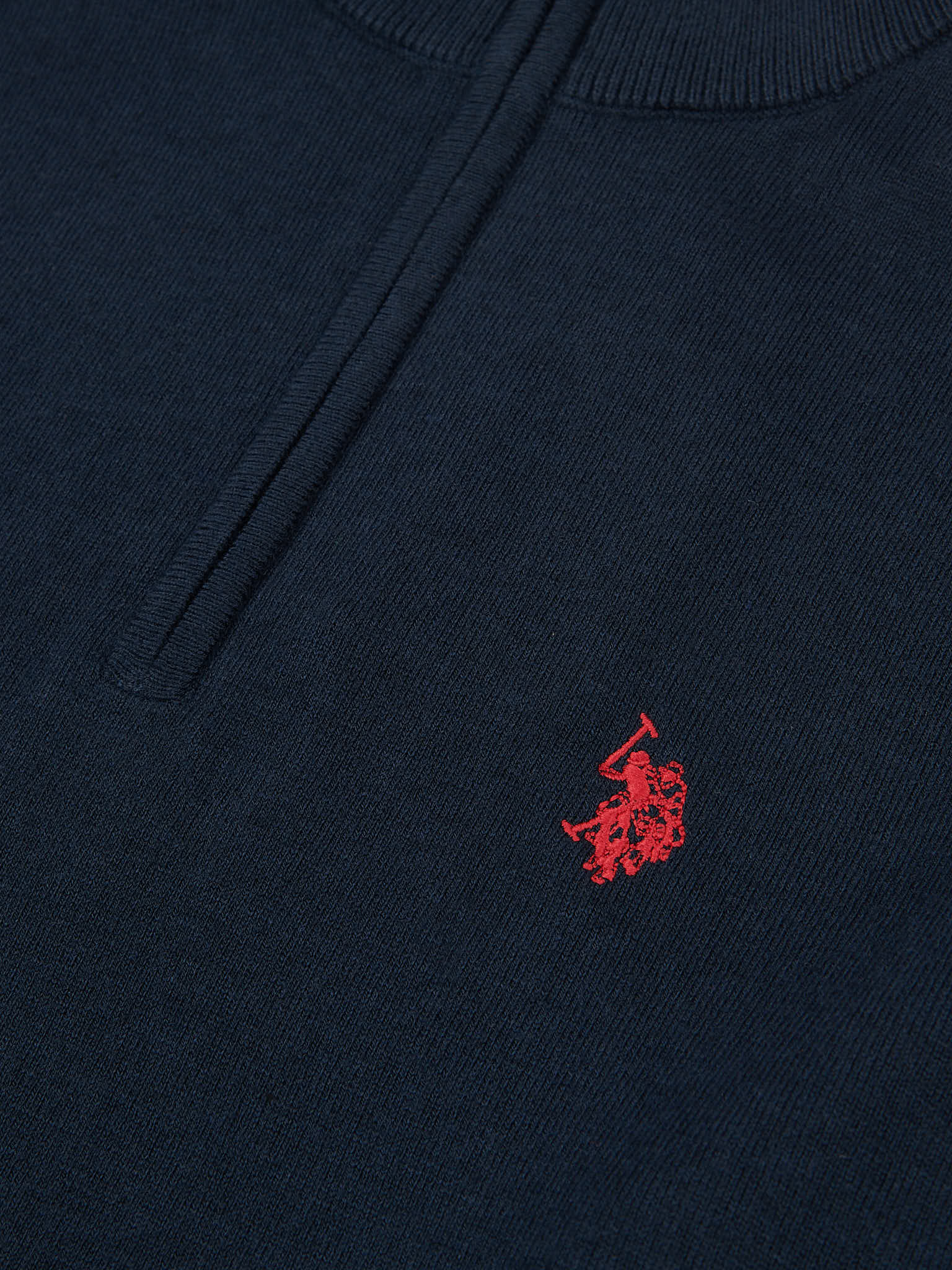 Męski bawełniany lejek szyja 1/4 zip dzianin w ciemnym szafirowym granatowym/haute czerwony DHM - Image 8