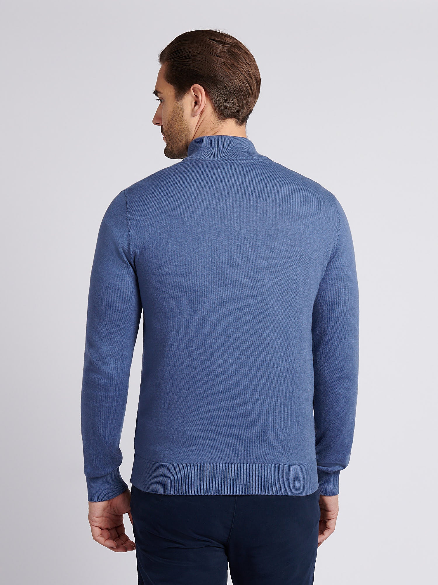 Męski bawełniany lejek szyja 1/4 zip dzianina w vintage Indigo - Image 4