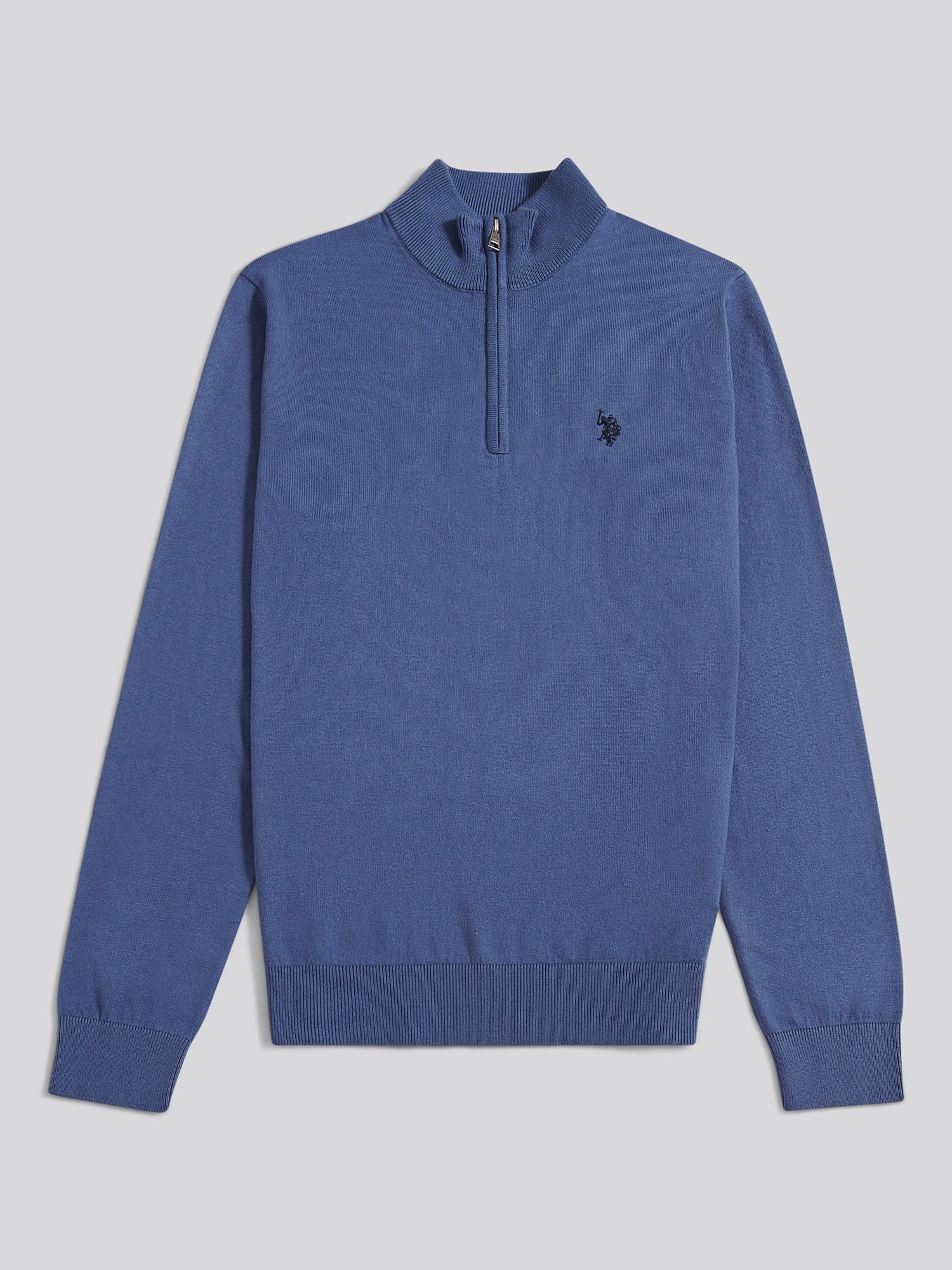 Męski bawełniany lejek szyja 1/4 zip dzianina w vintage Indigo - Image 5