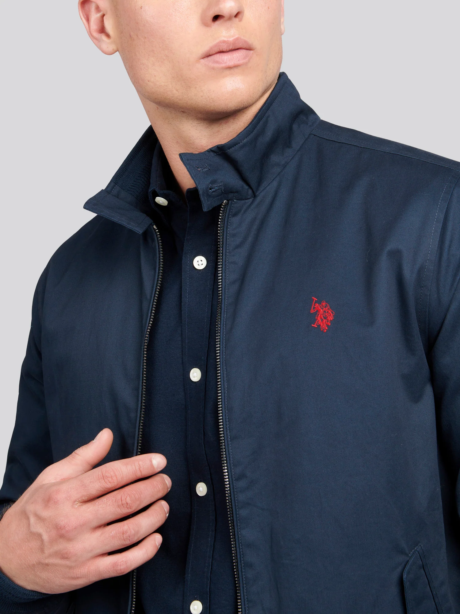 Mens Cotton Twill Harrington Kurtka w ciemnym szafirowym granatowym/haute Red Dhm - Image 2