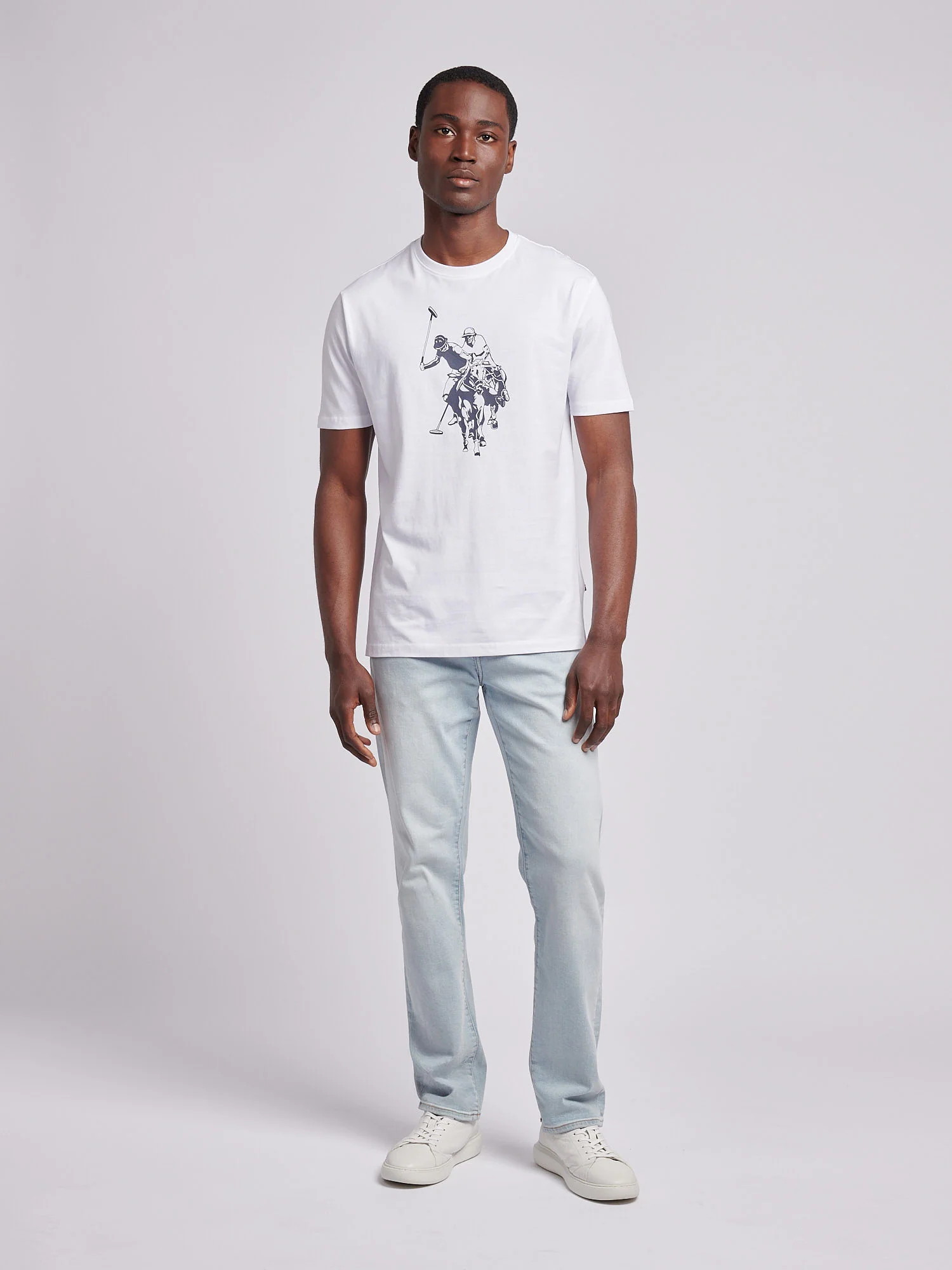 Męskie podwójne jeźdźcy graficzne T-shirt w jasnej bieli - Image 3