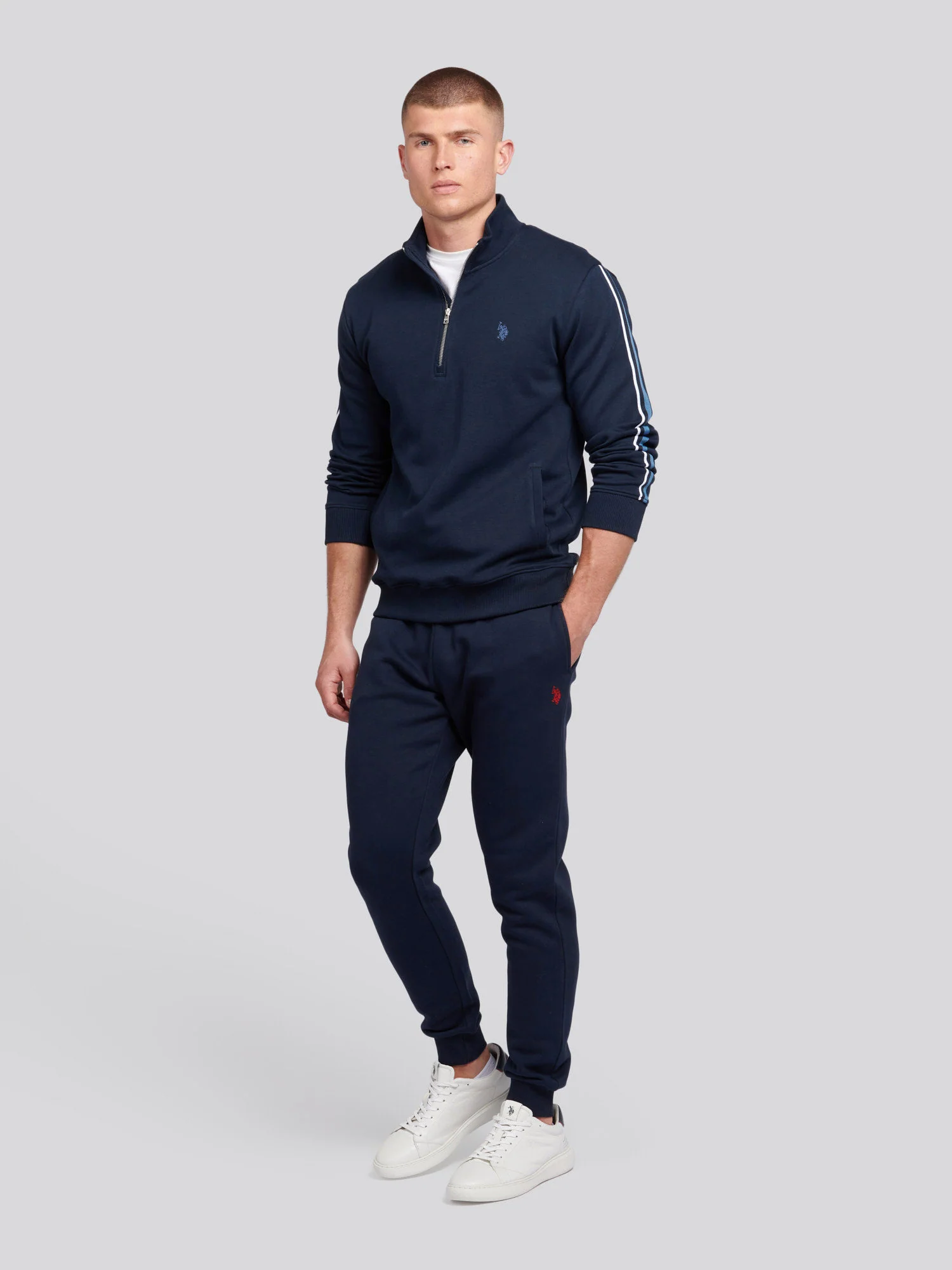 Męskie podwójne jeźdźcy joggery w ciemnym szafirowym granatowym/haute Red Dhm - Image 3