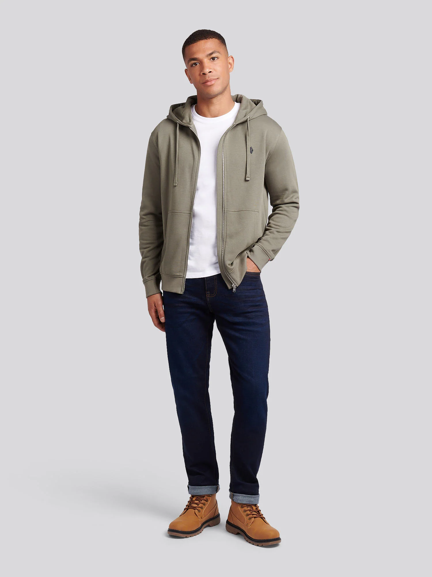 Mens Double Horsemen Loopback Zip Bluza z kapturem w gniewnej bazylii - Image 3