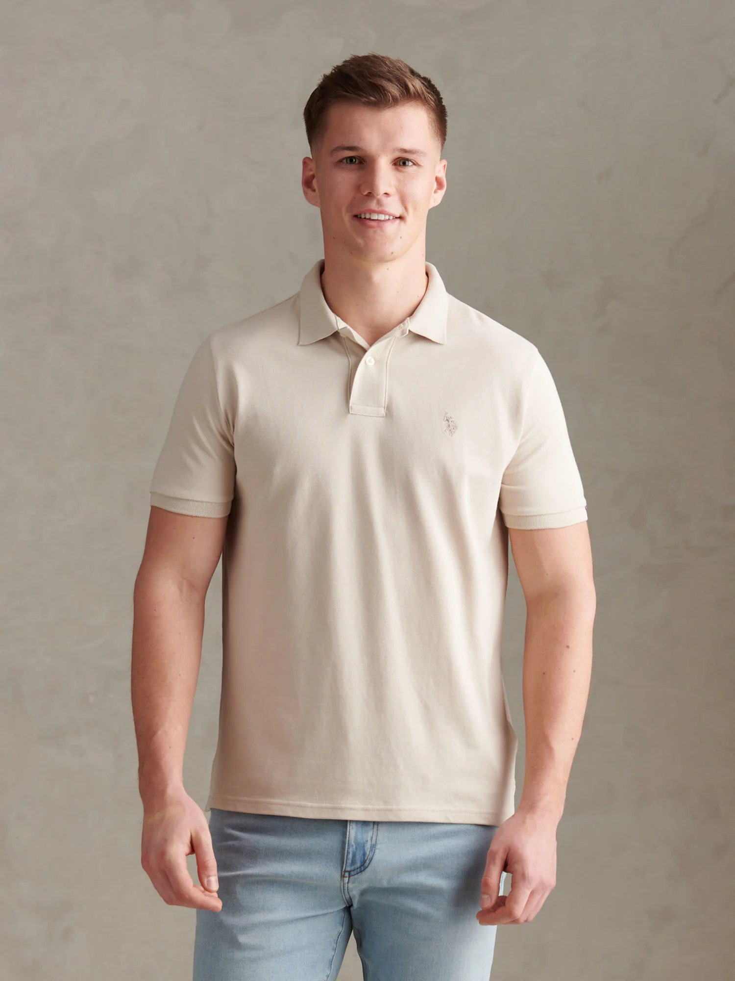 Mens Pique Polo Shirt Beige