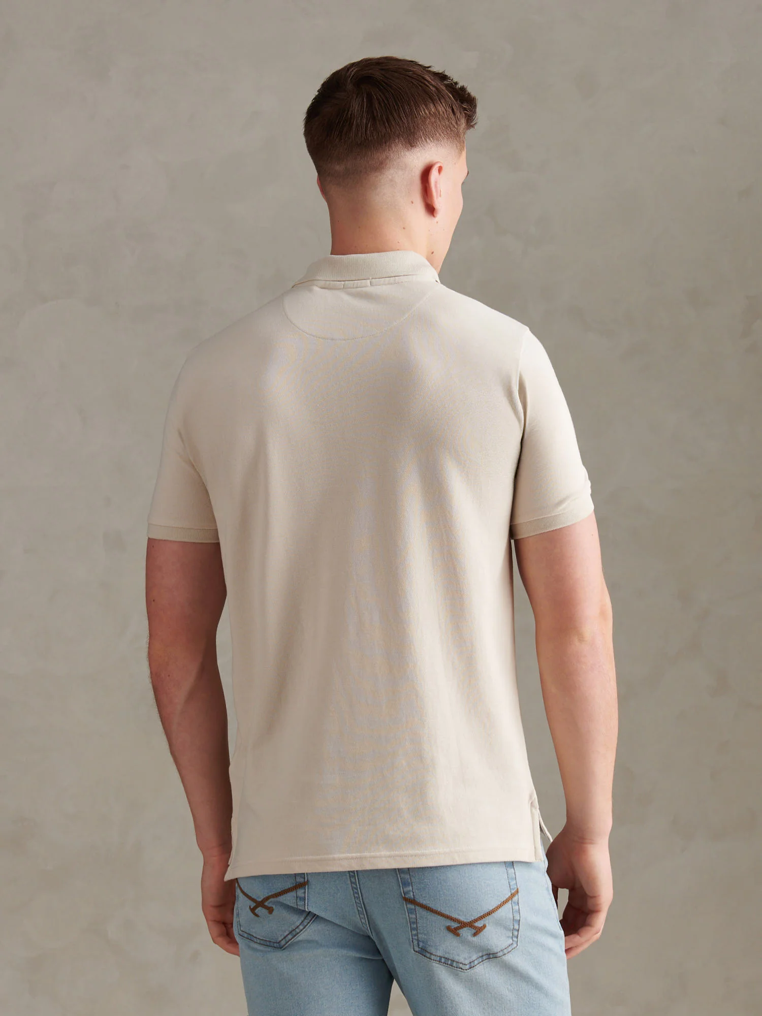 Mens Pique Polo Shirt Beige - Image 4