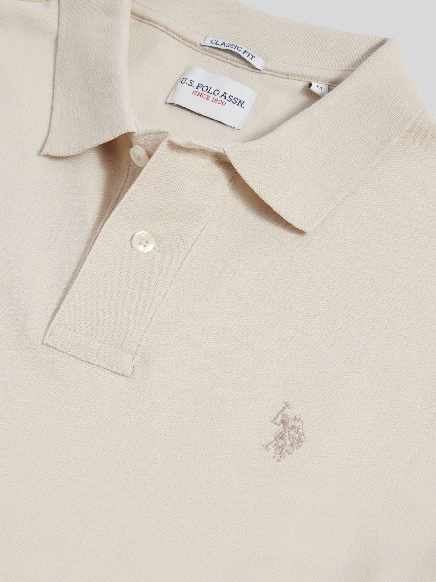 Mens Pique Polo Shirt Beige - Image 7