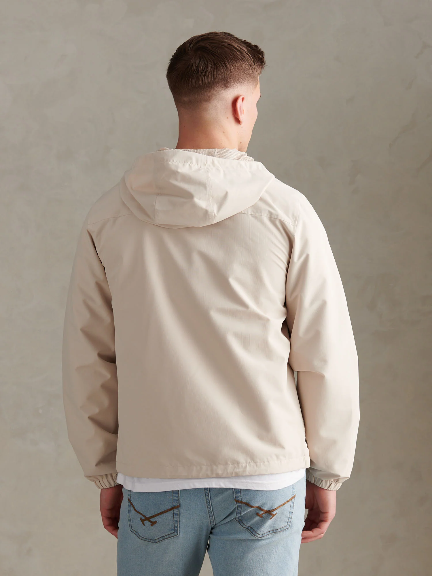 Mens Hooded Windbreaker Beige - Image 4