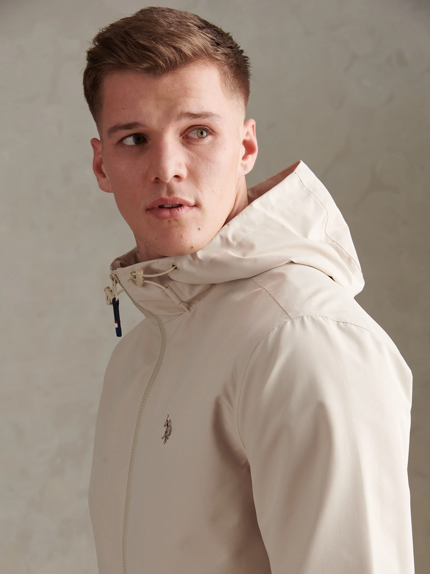 Mens Hooded Windbreaker Beige - Image 6