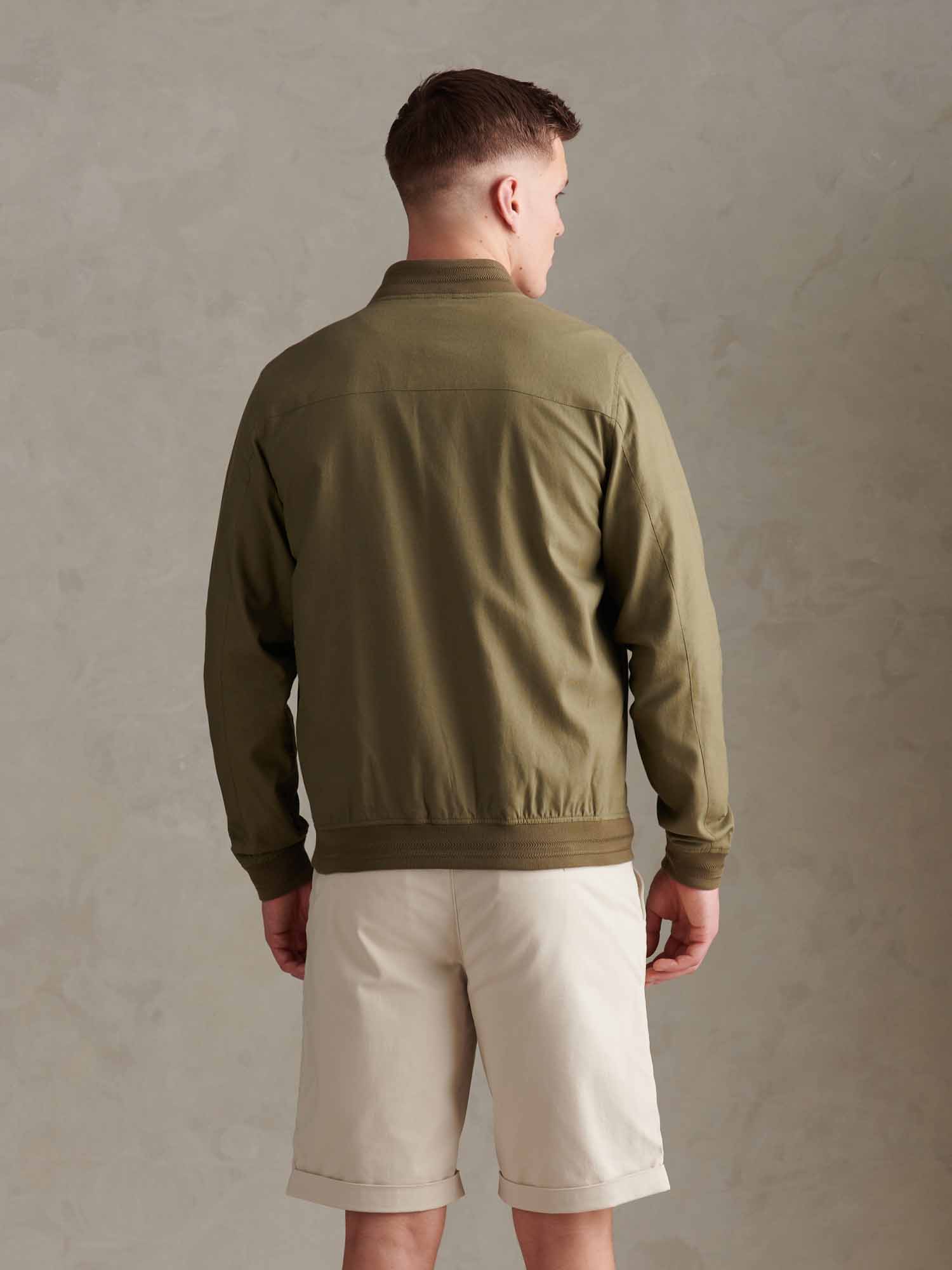 Mens Linen Blend Classic Bomber Deep Lichen Green - Image 4
