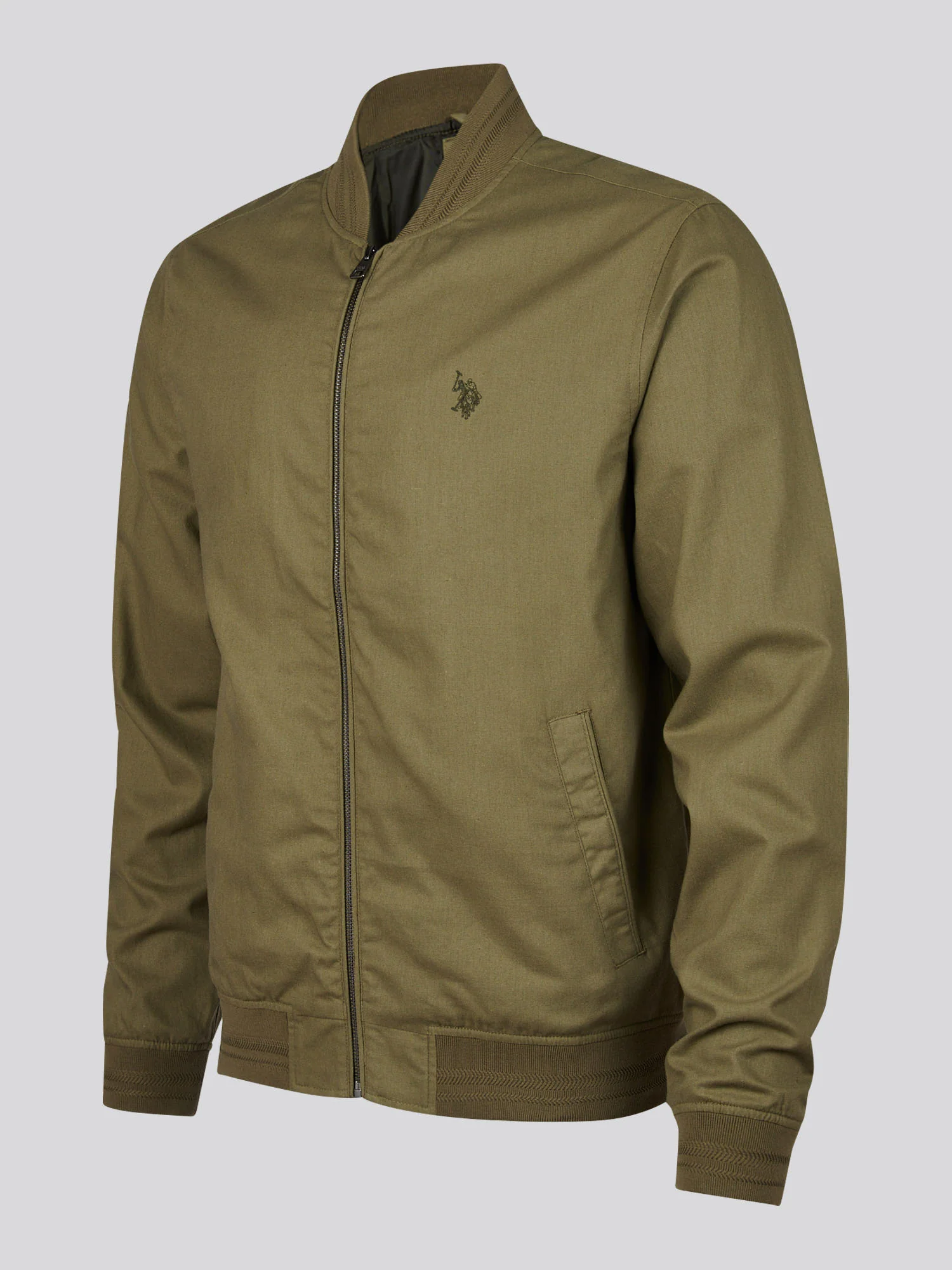 Mens Linen Blend Classic Bomber Deep Lichen Green - Image 7