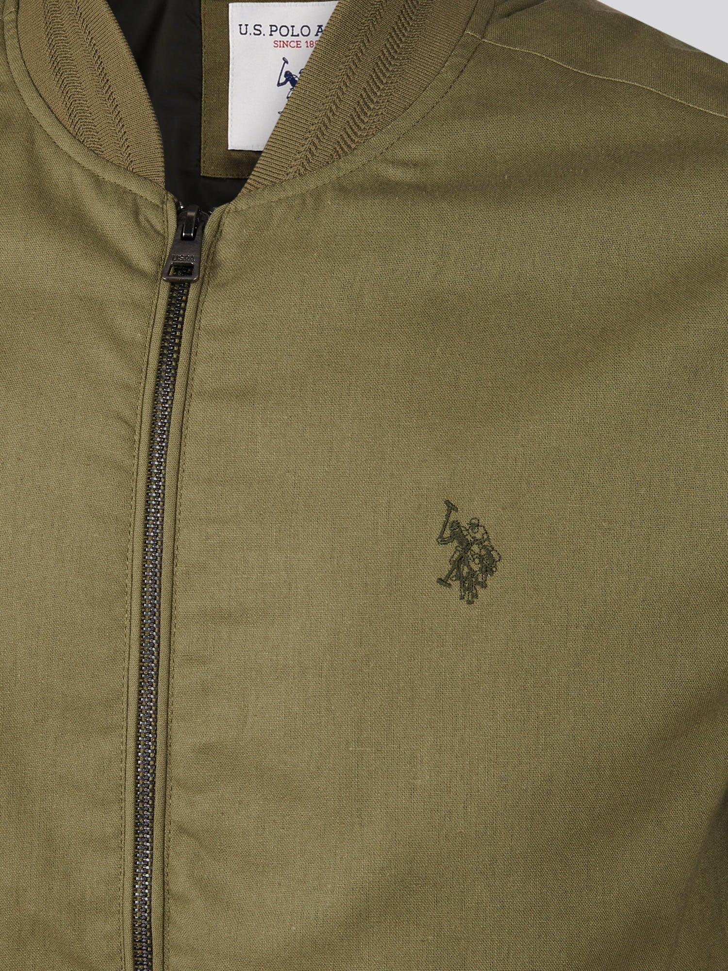 Mens Linen Blend Classic Bomber Deep Lichen Green - Image 9