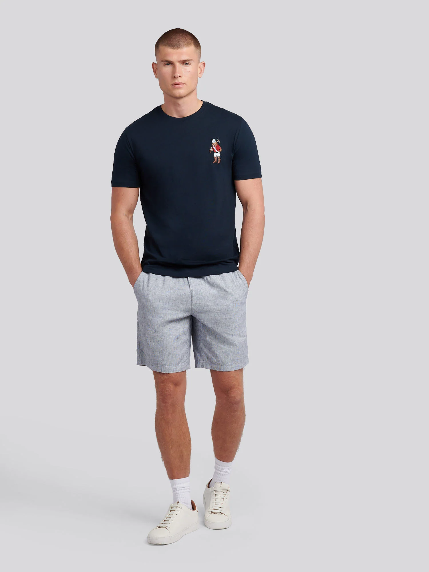 Mens Linen Blend Shortstring w ciemnym szafirowym granatowym/księżycowym niebieskim DHM - Image 3