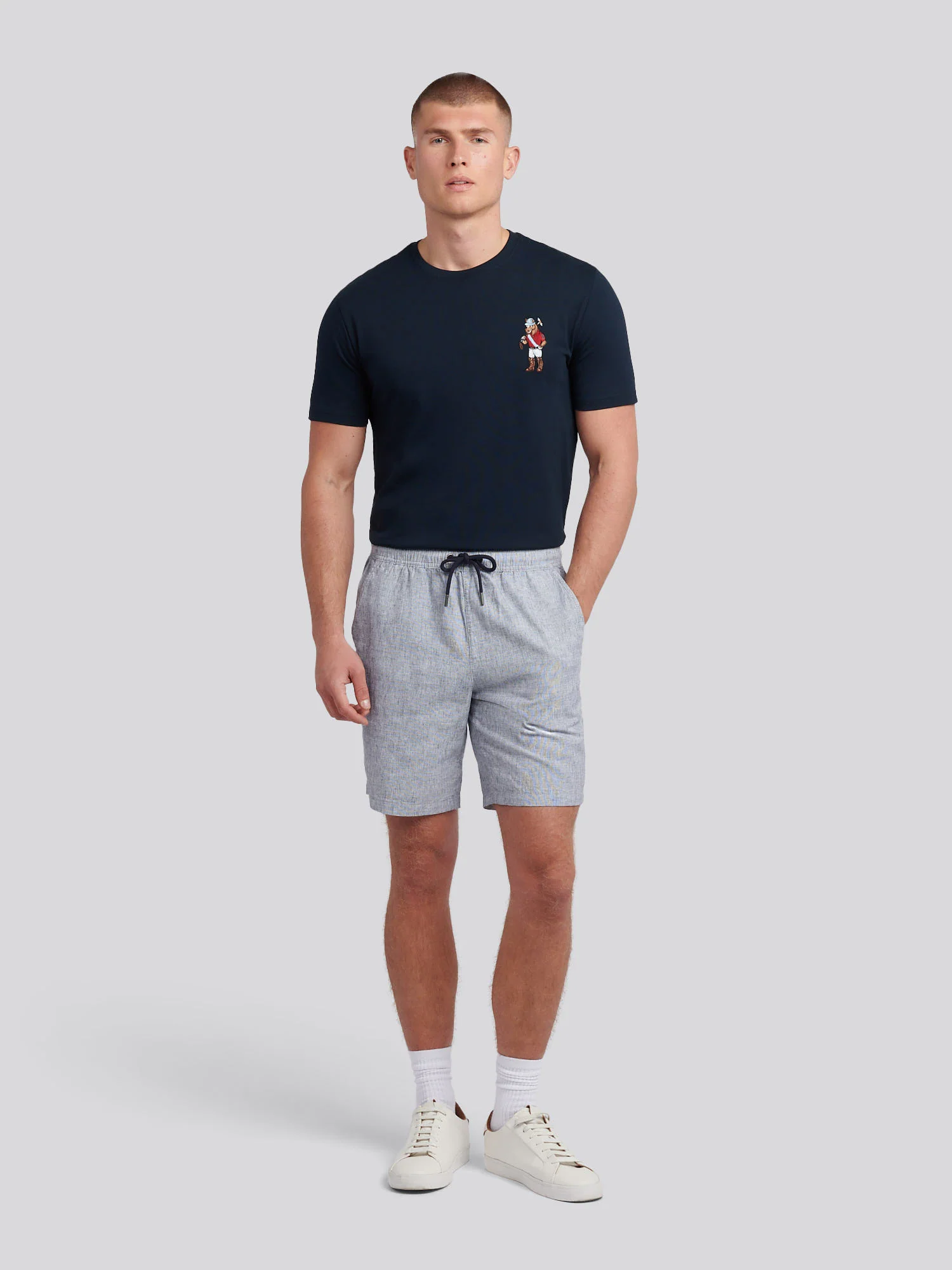 Mens Linen Blend Shortstring w ciemnym szafirowym granatowym/księżycowym niebieskim DHM - Image 5