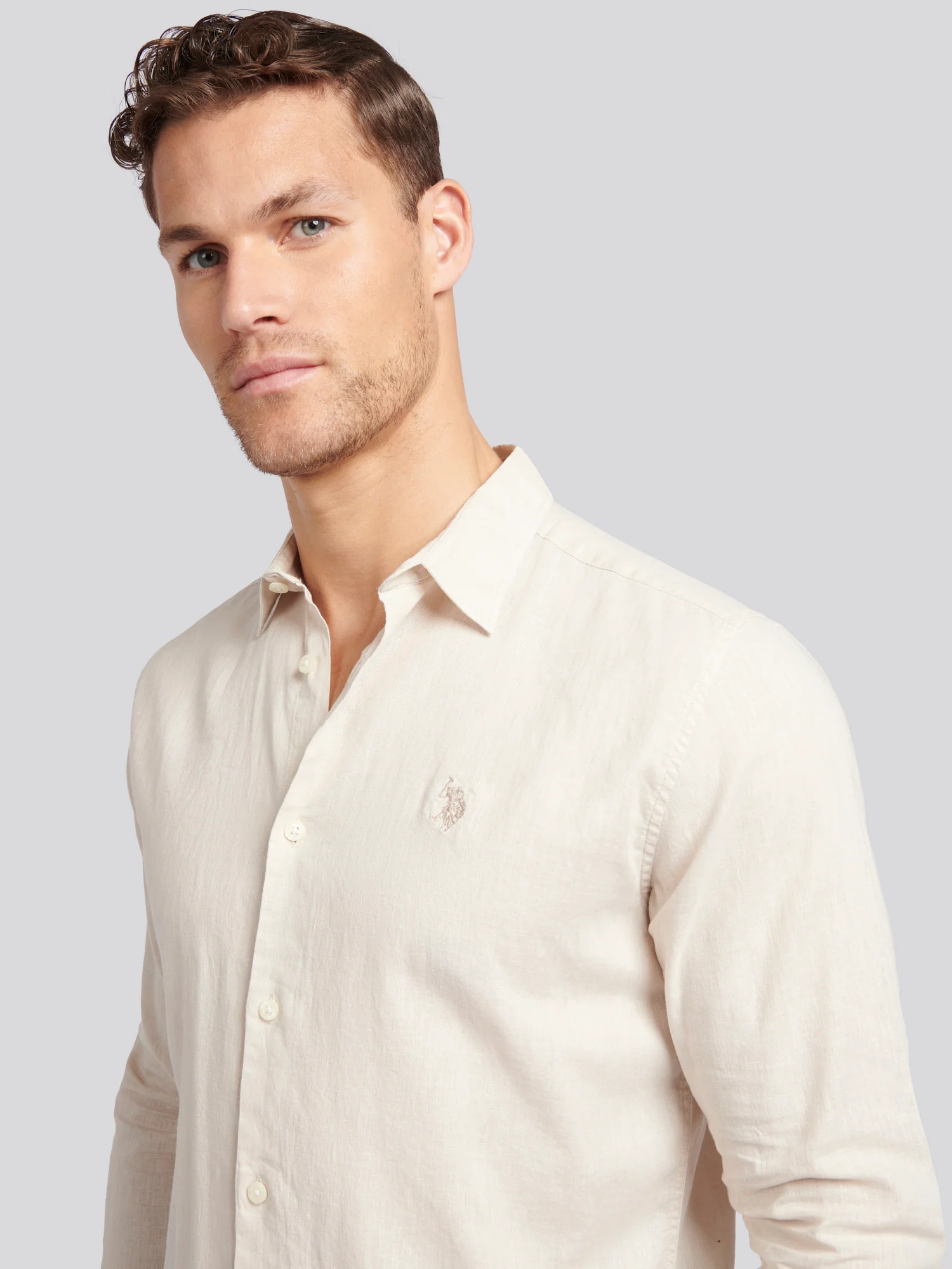 Mens Linen Blend Shirt Beige - Image 2