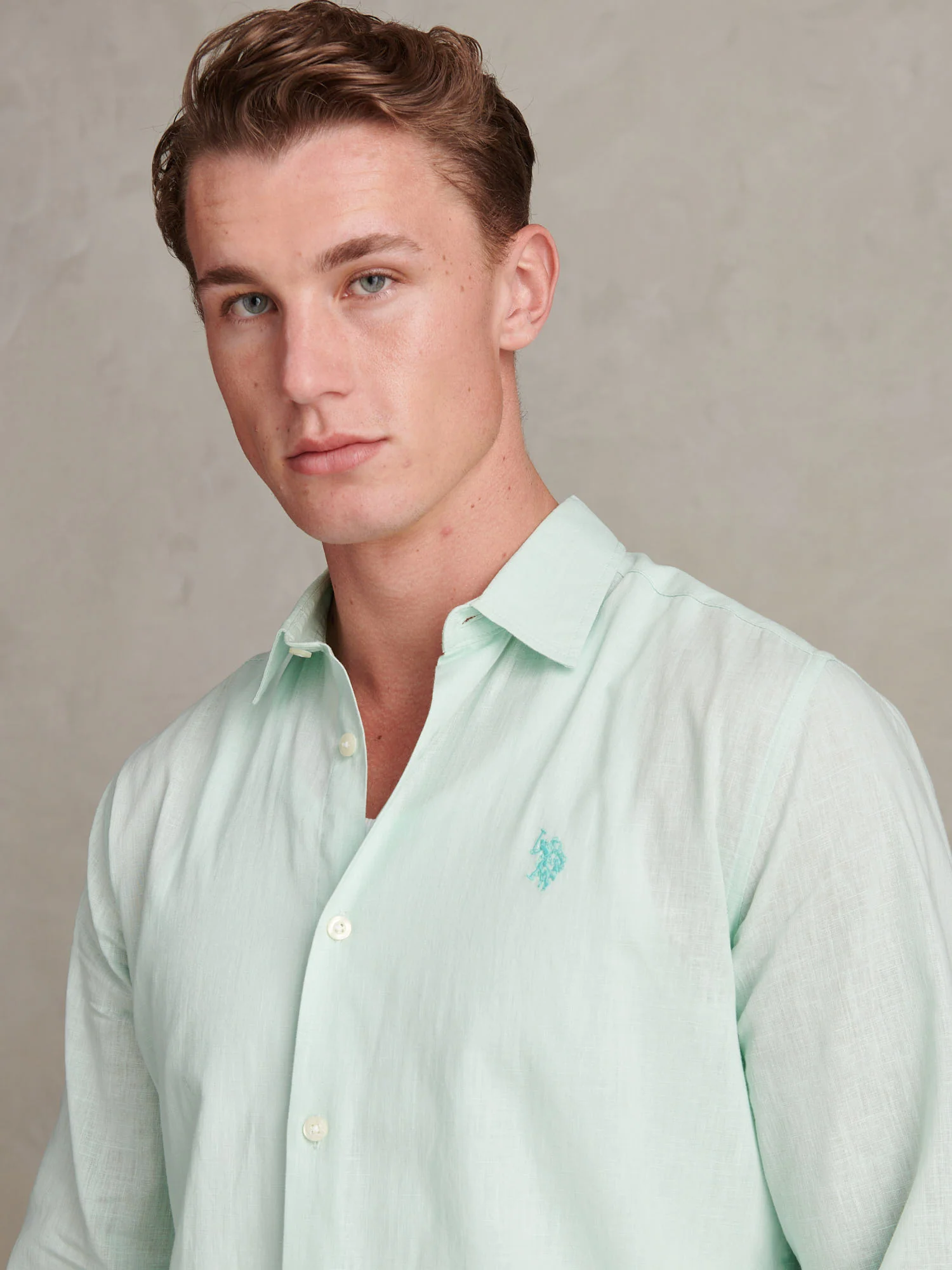 Mens Linen Blend Shirt Honeydew - Image 2