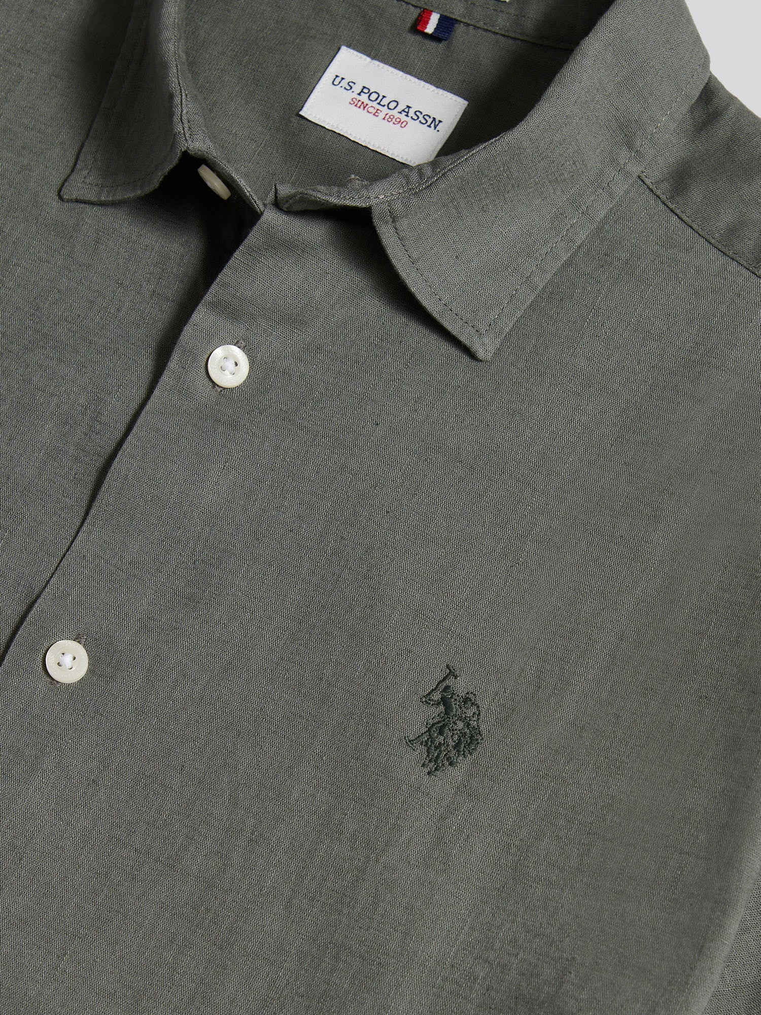 Mens Linen Blend Short Sleeve Shirt Mulled Basil - Image 3