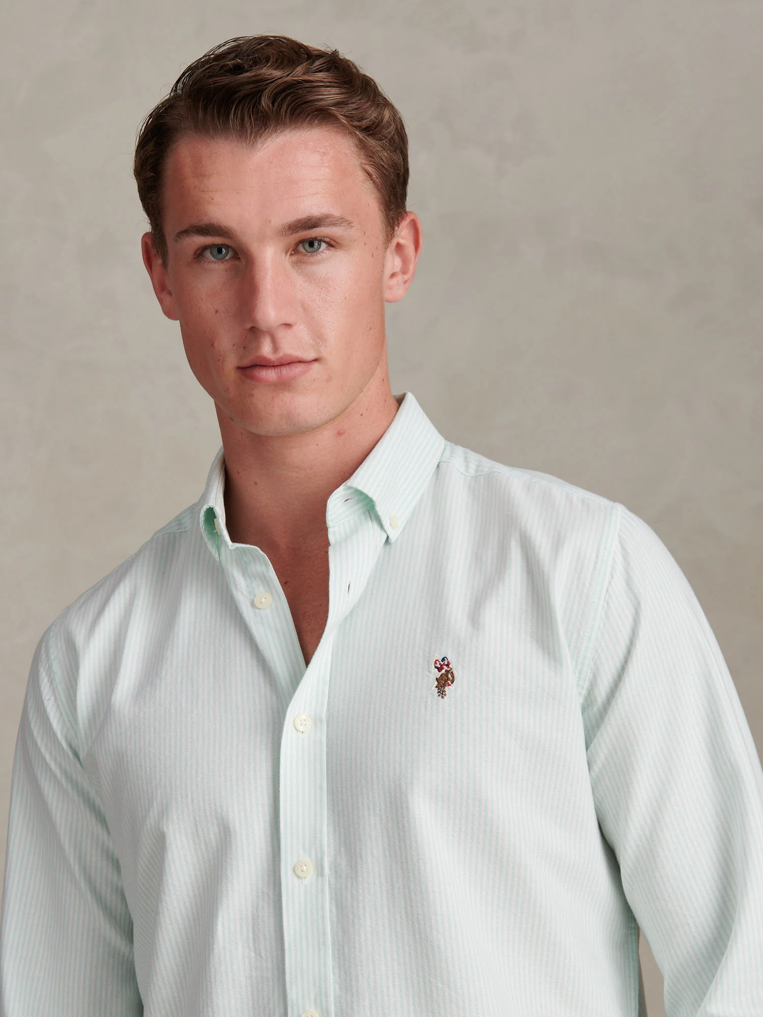 Mens Oxford Stripe  Shirt Ice Green - Image 2