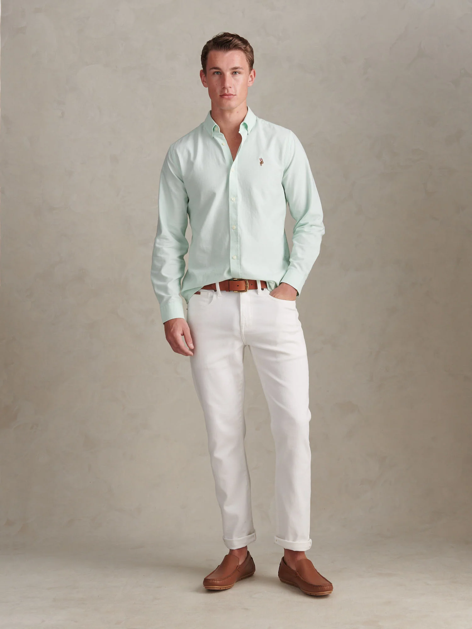 Mens Peached Oxford Shirt Bay - Image 3