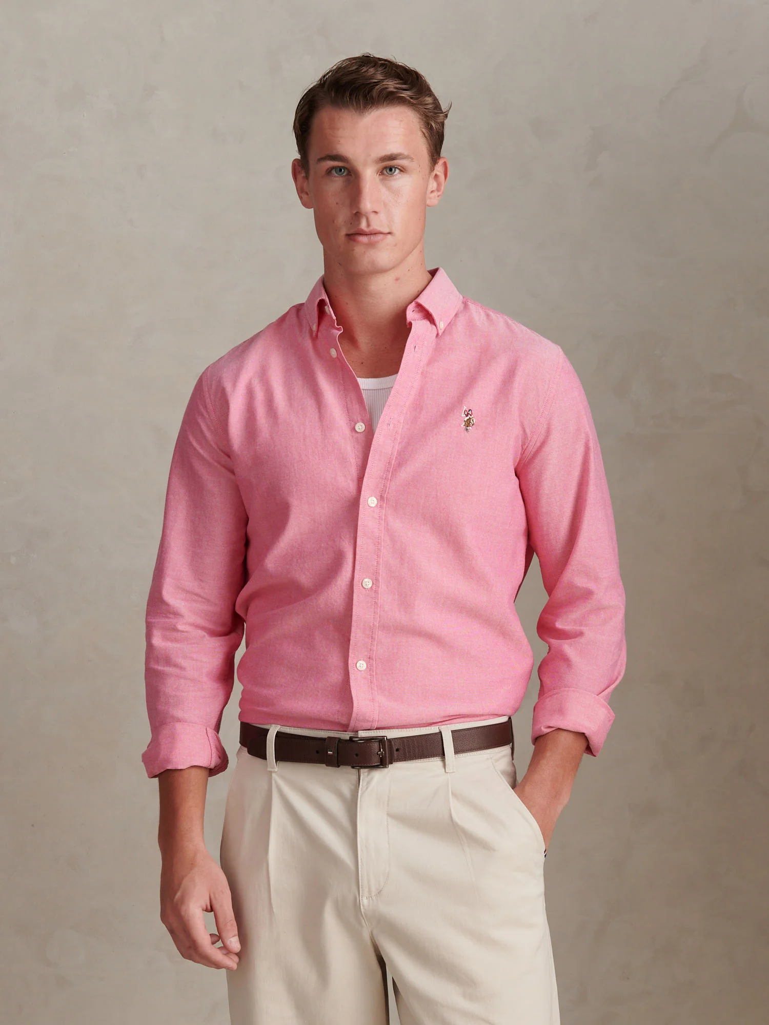 Mens Peached Oxford Shirt Chateau Rose
