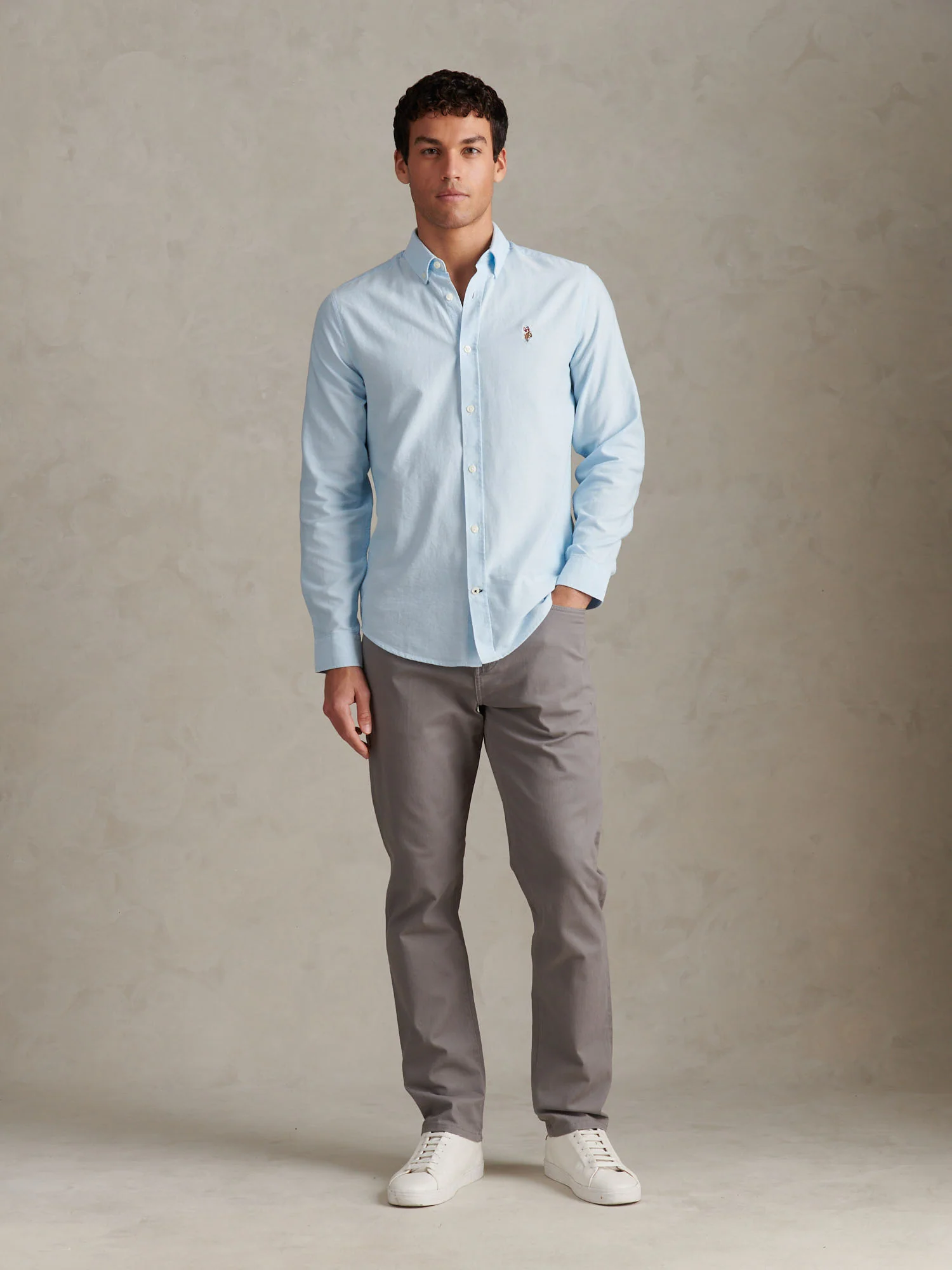 Mens Peached Oxford Shirt Ice Blue - Image 3