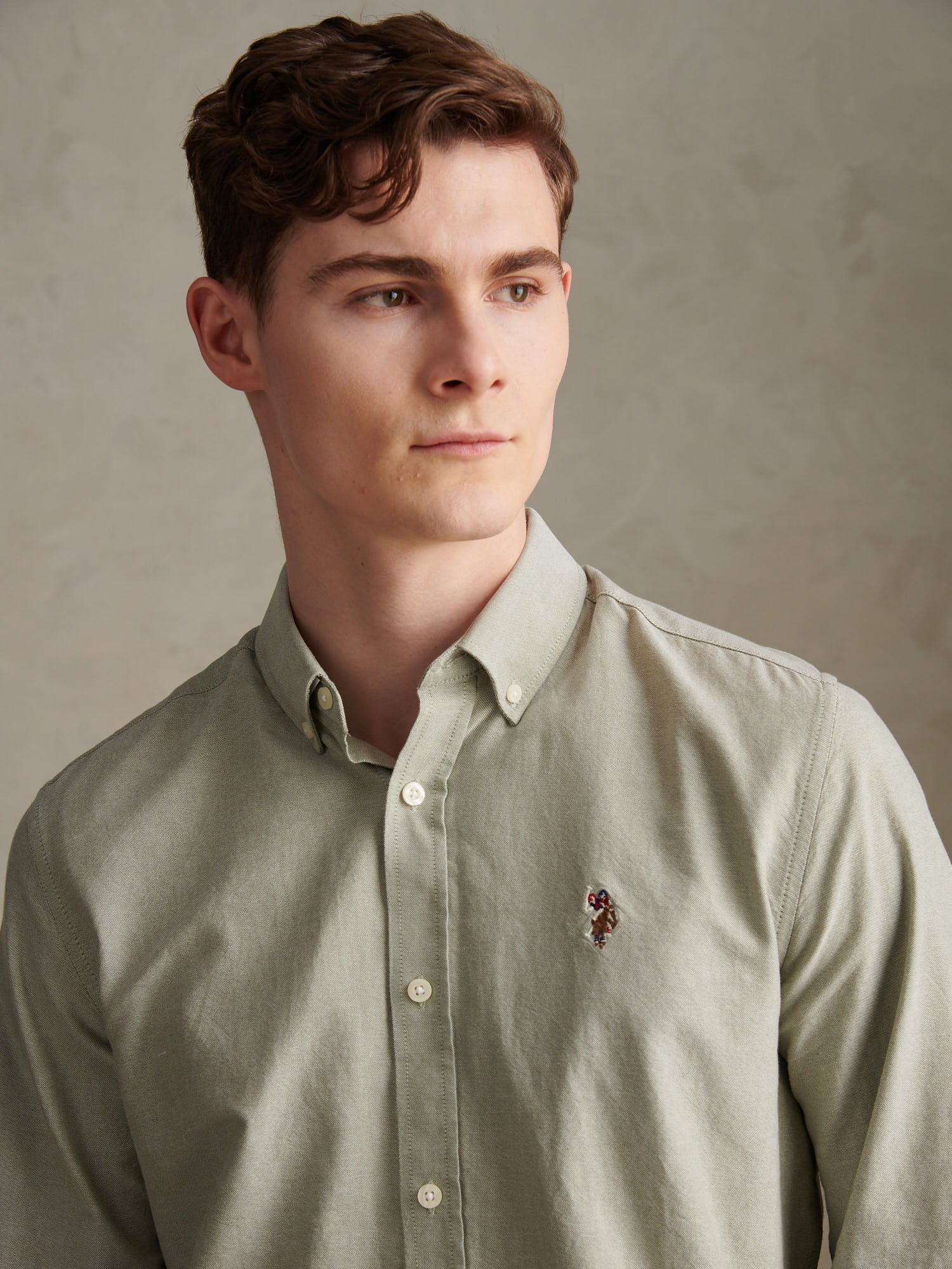 Mens Peached Oxford Shirt Sea Spray - Image 2