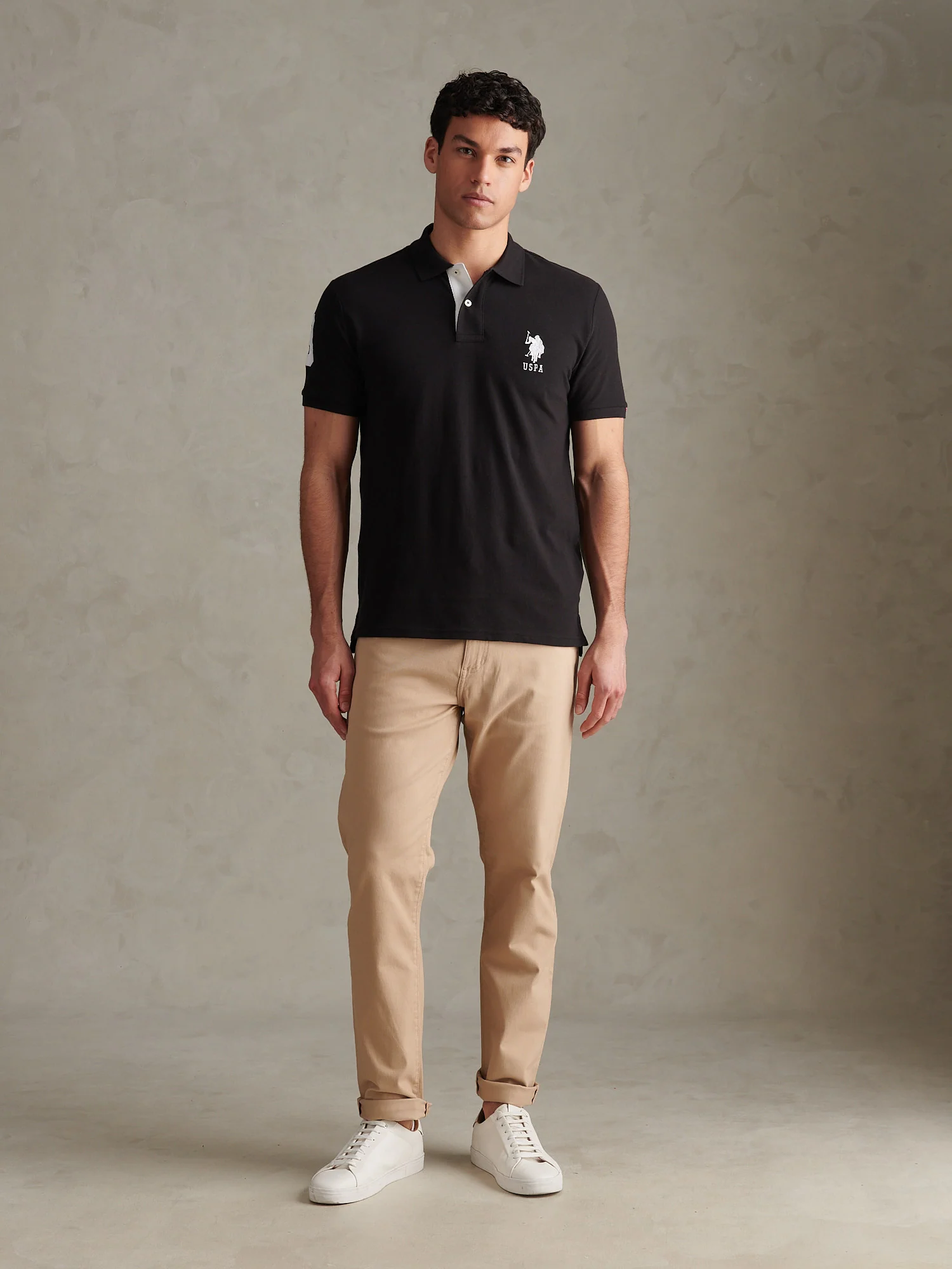 Mens Player 3 Pique Polo Shirt w czarnym jasnym białym DHM - Image 3