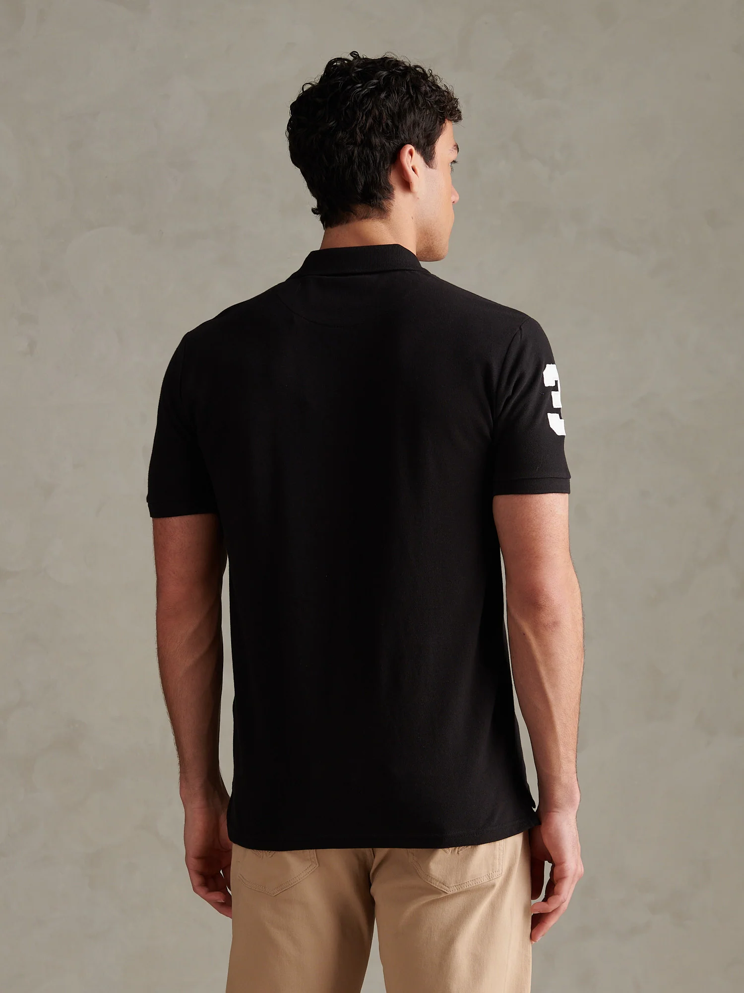 Mens Player 3 Pique Polo Shirt w czarnym jasnym białym DHM - Image 4