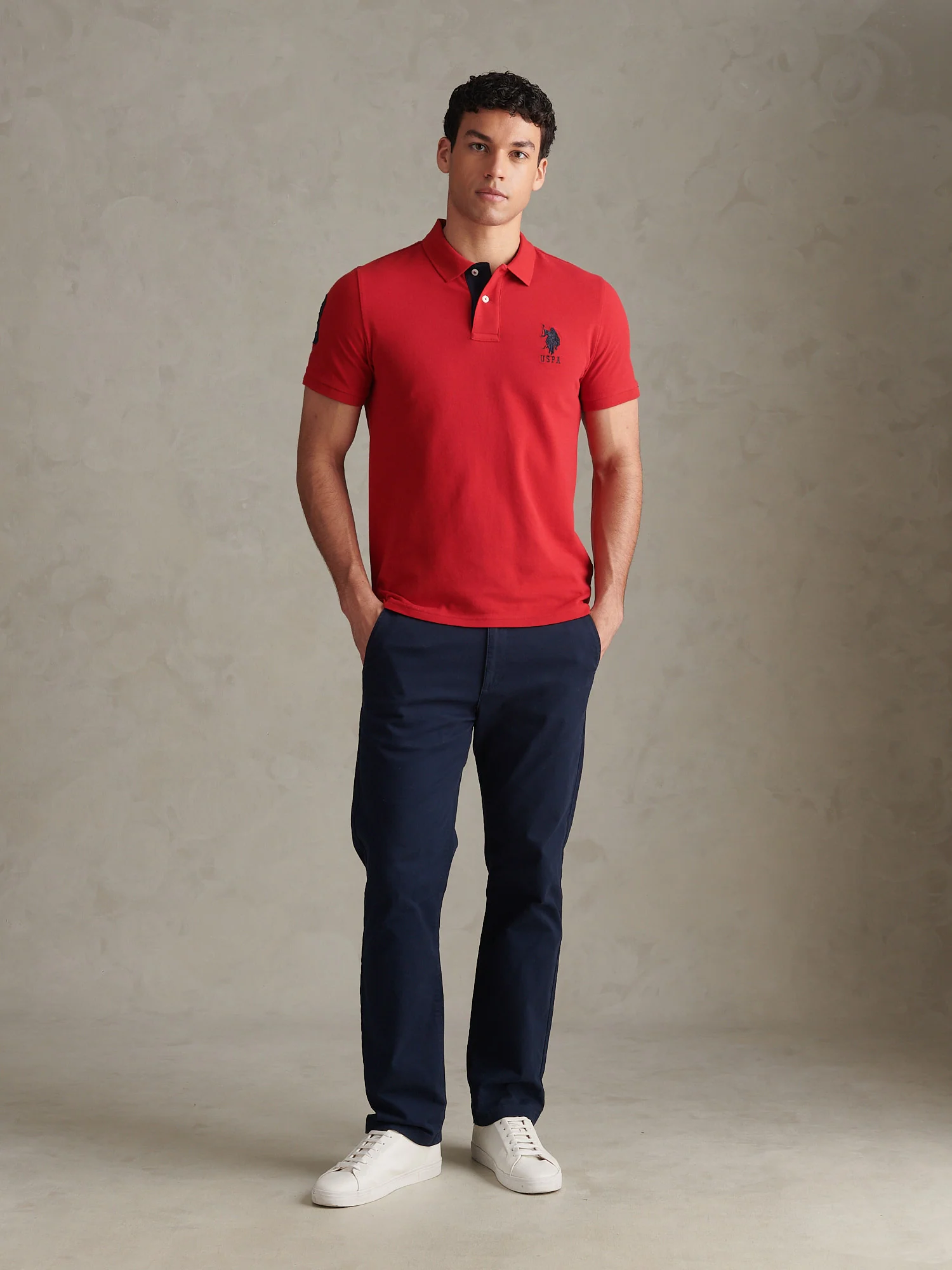 Mens Player 3 Pique Polo Shirt in Haute Red - Image 3