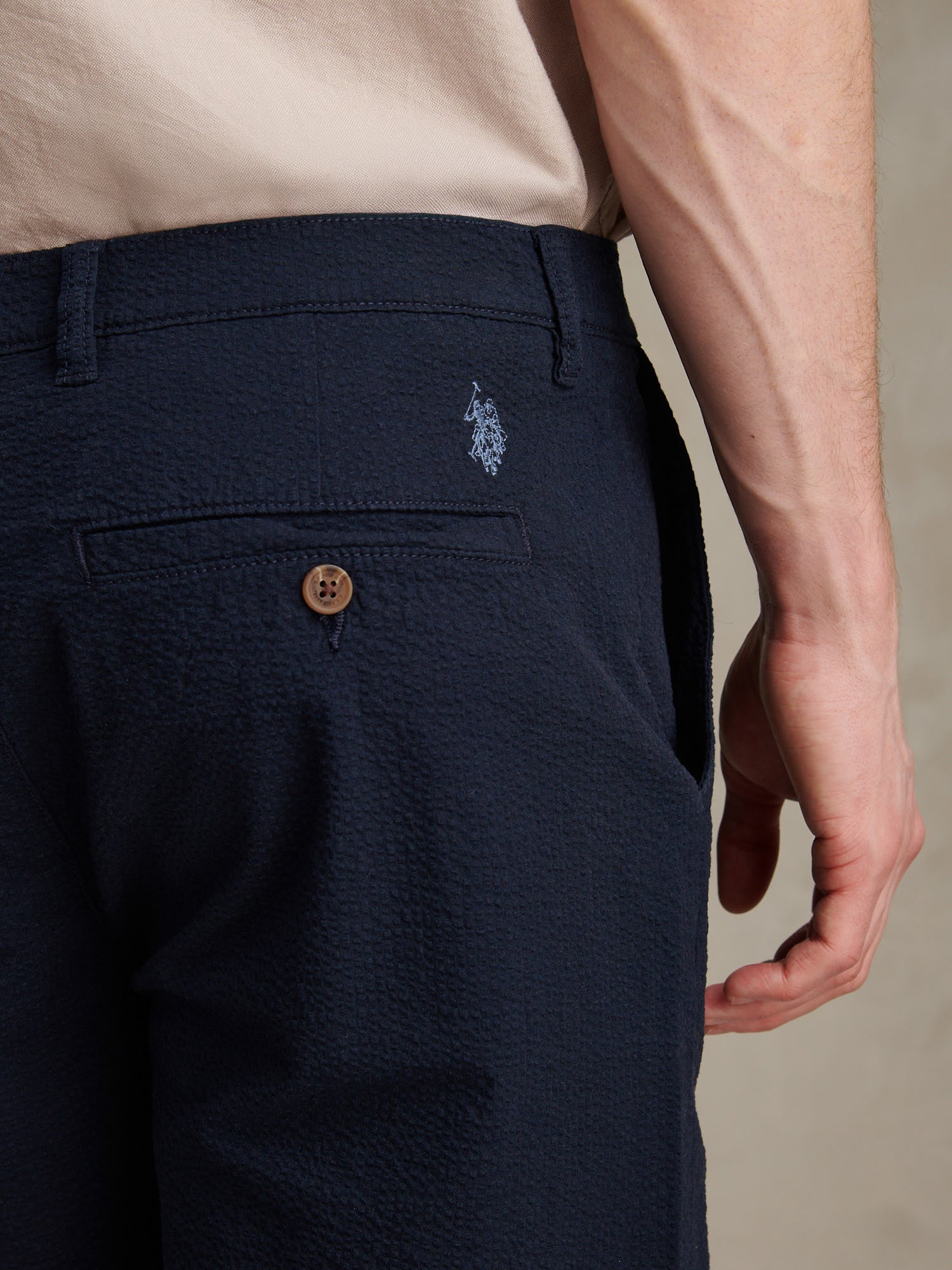Mens Seersucker Chino Short Dark Sapphire Navy - Image 2
