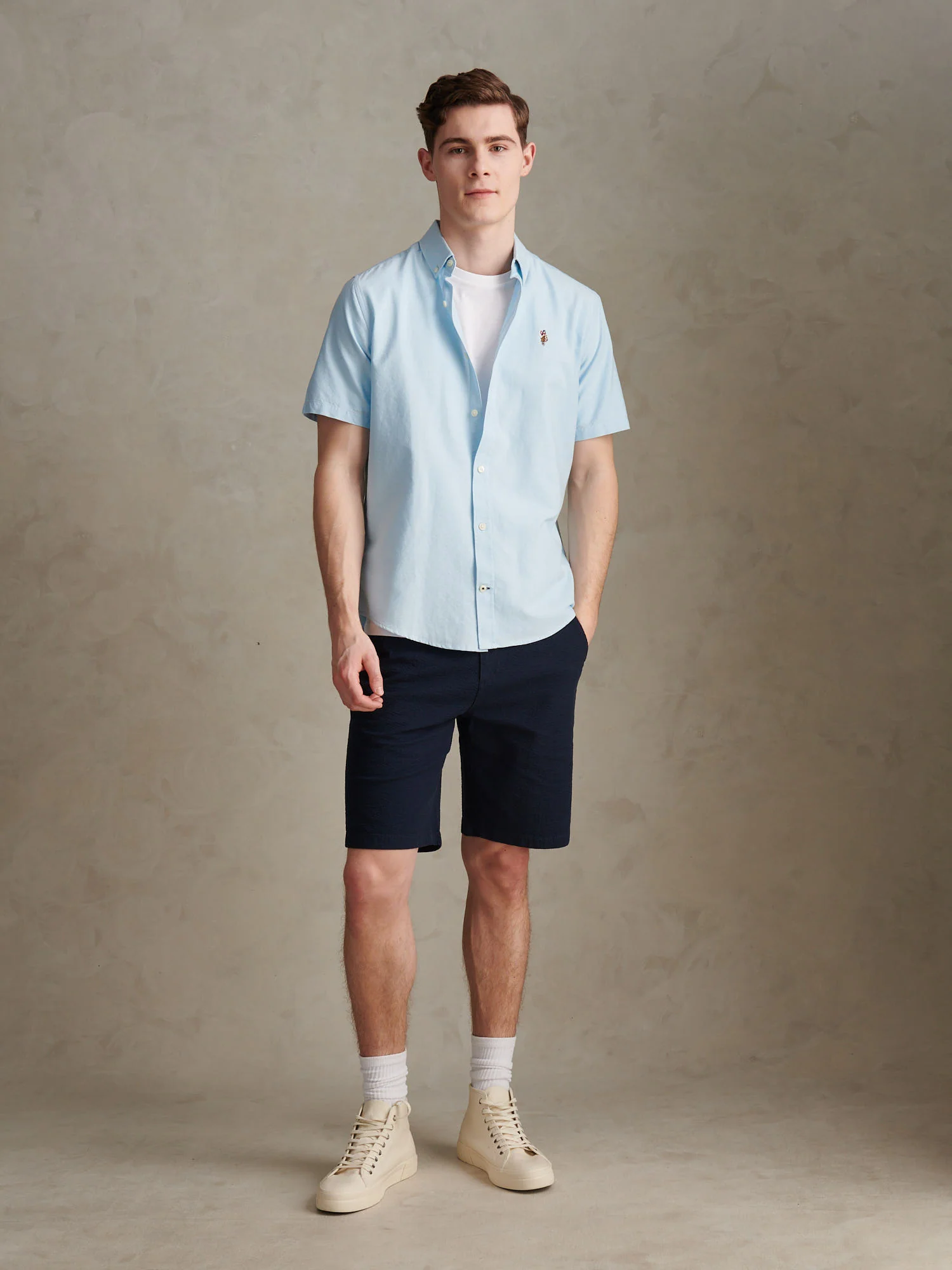 Mens  Short Sleeve Oxford Shirt Ice Blue - Image 5