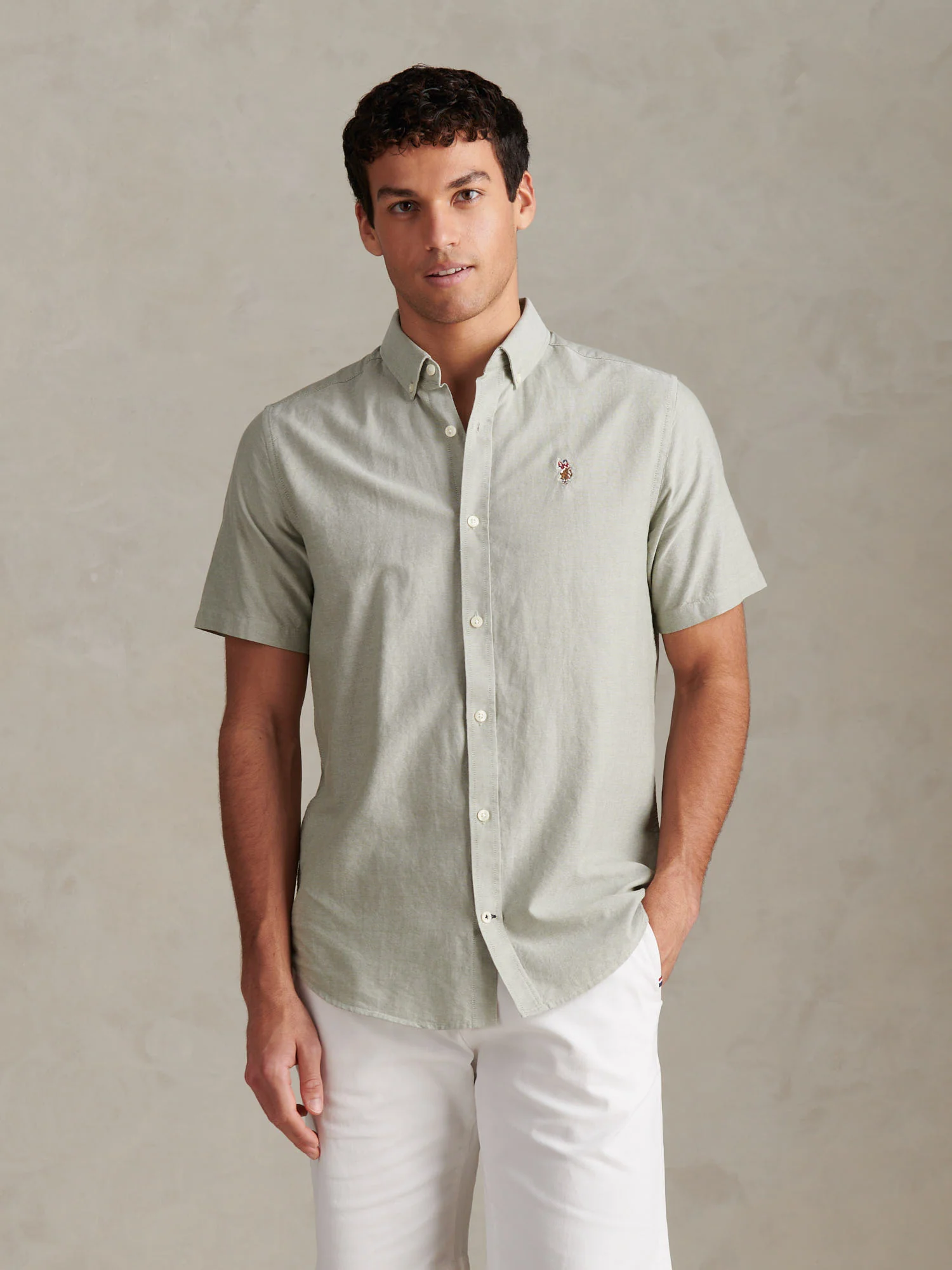 Mens  Short Sleeve Oxford Shirt Sea Spray