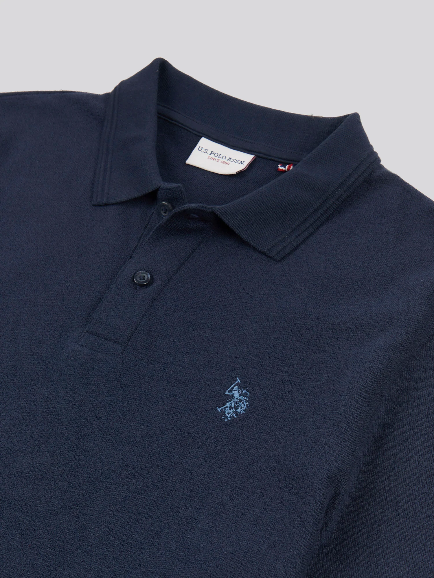 Tekstura męska Terry Polo Shirt w ciemnym szafirowym granatowym/księżycowym światło niebieskim dhm - Image 6