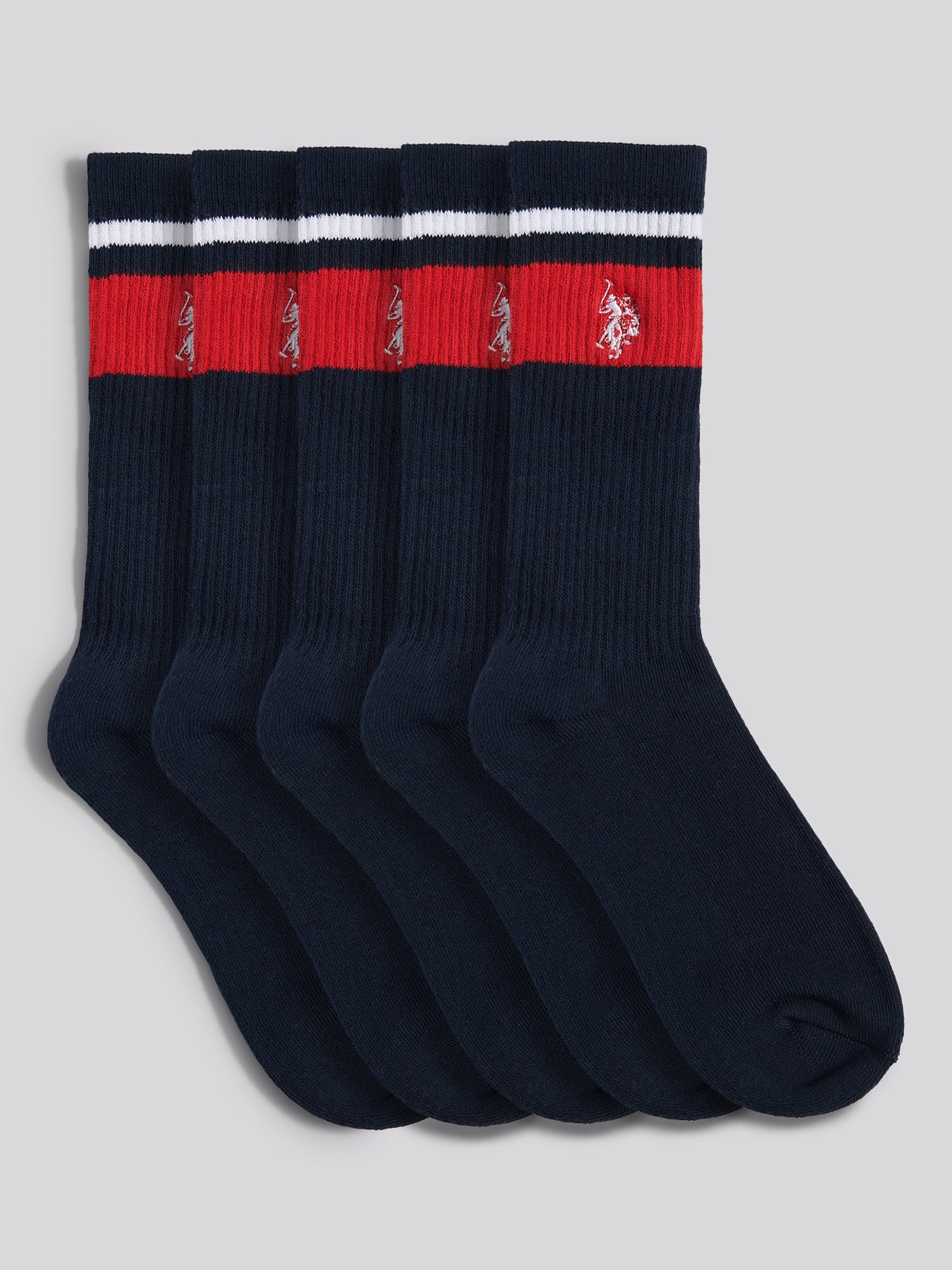 Mens Three Pack Brand Stripe Sports Socks in Dark Sapphire Navy