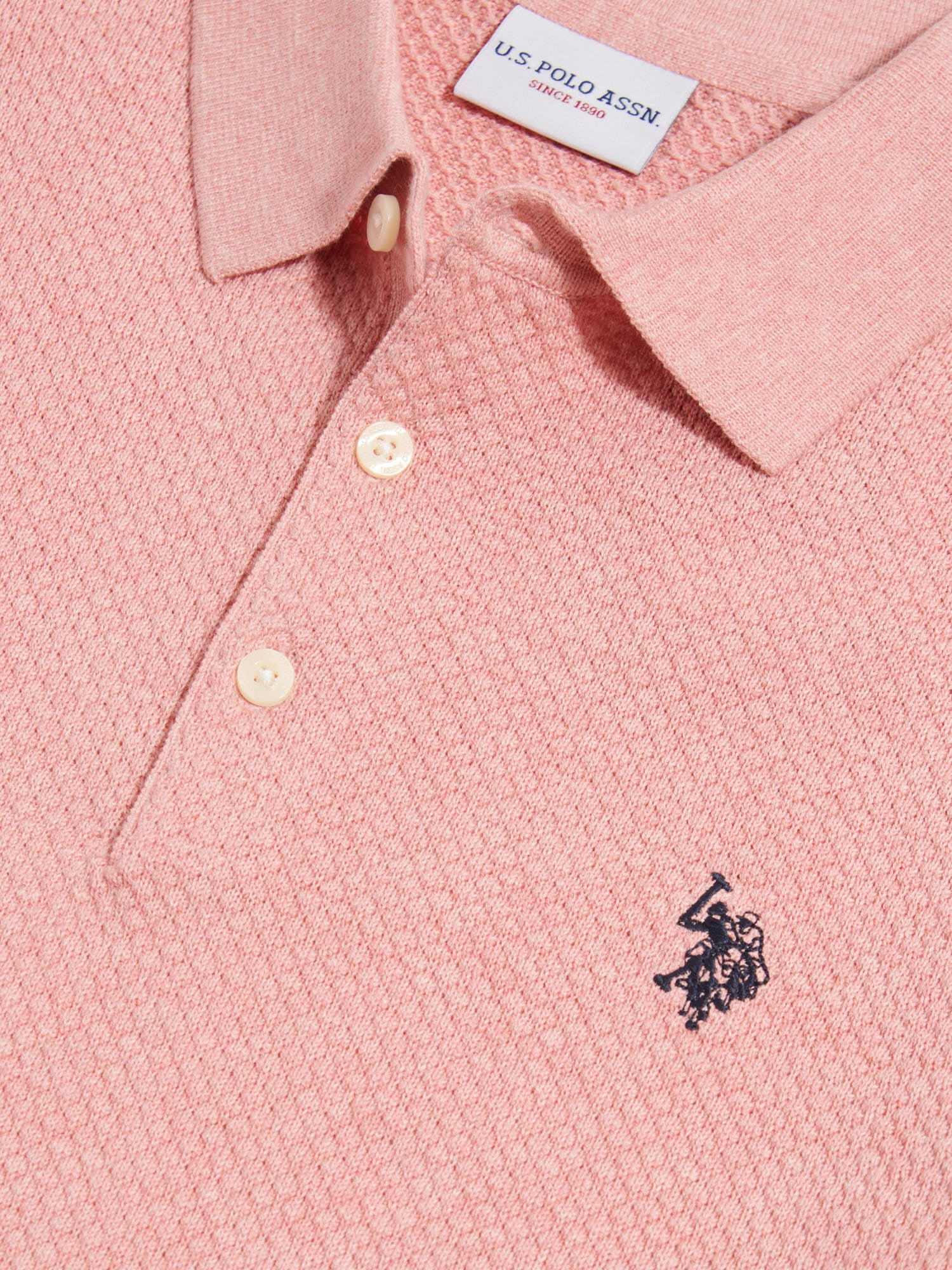 Mens Moss Stitch Knit Polo Shirt Mauveglow Marl - Image 3