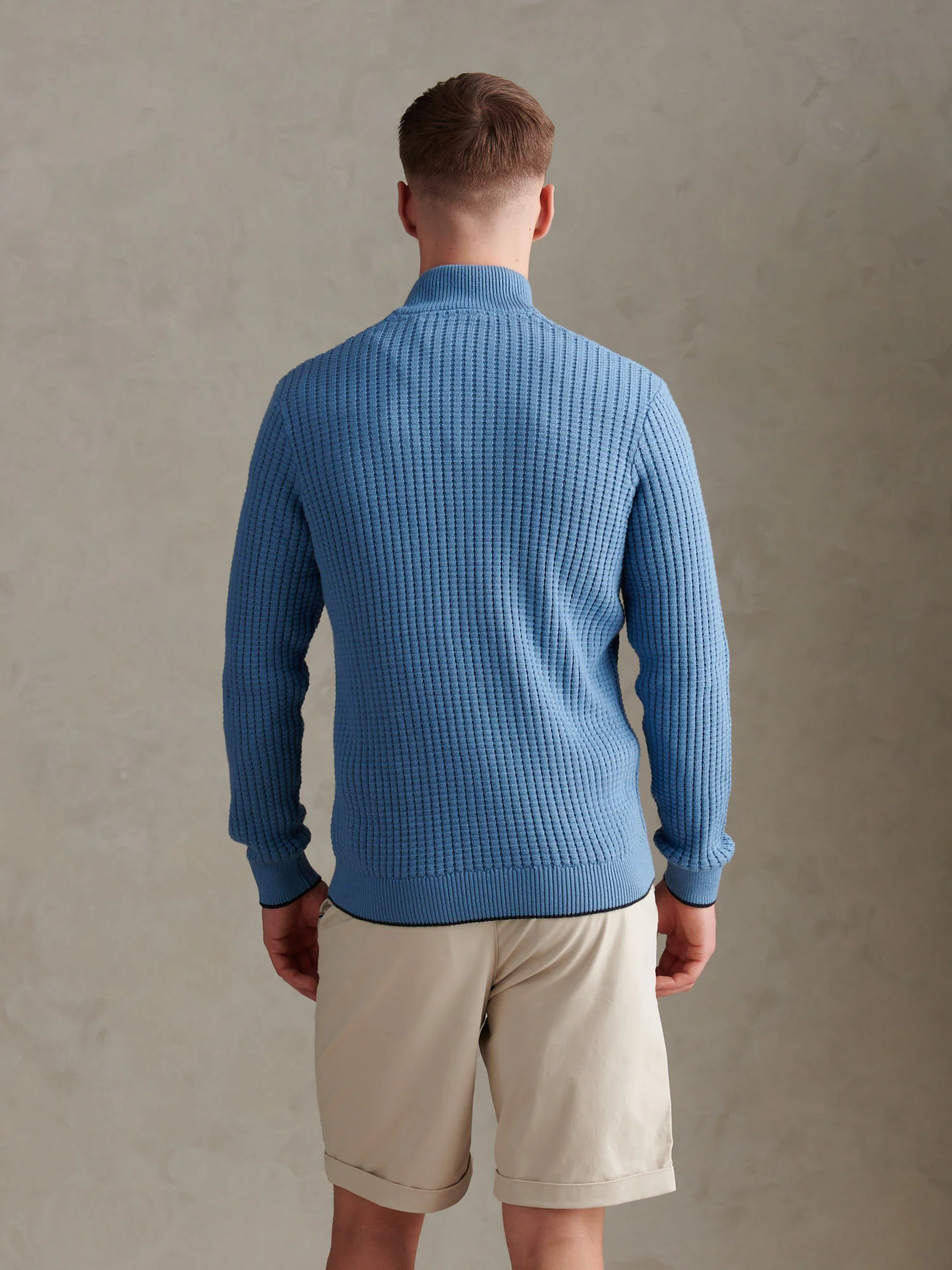 Mens Open Knit Quarter Zip Funnel Jumper Riviera - Image 4