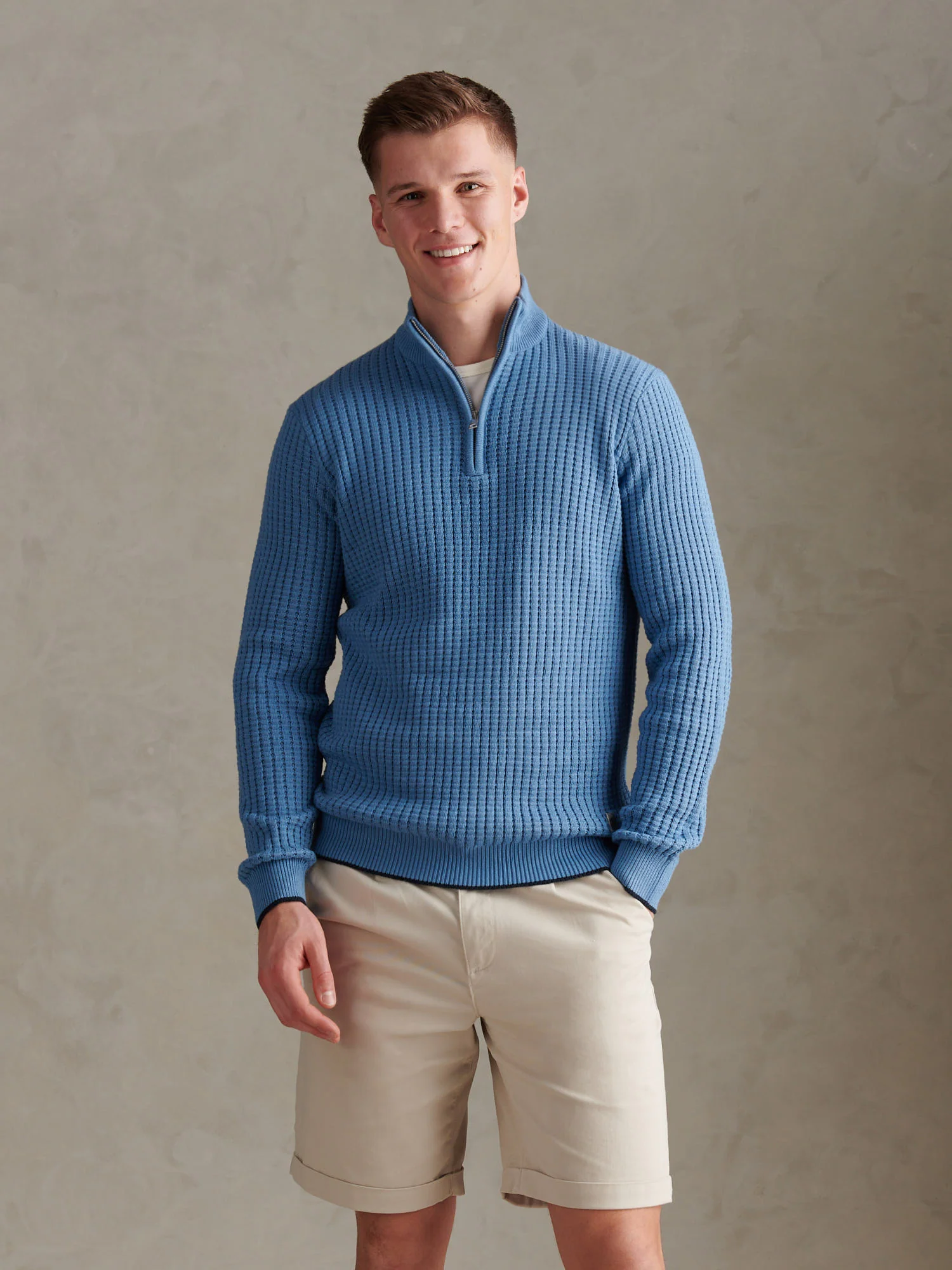 Mens Open Knit Quarter Zip Funnel Jumper Riviera - Image 5