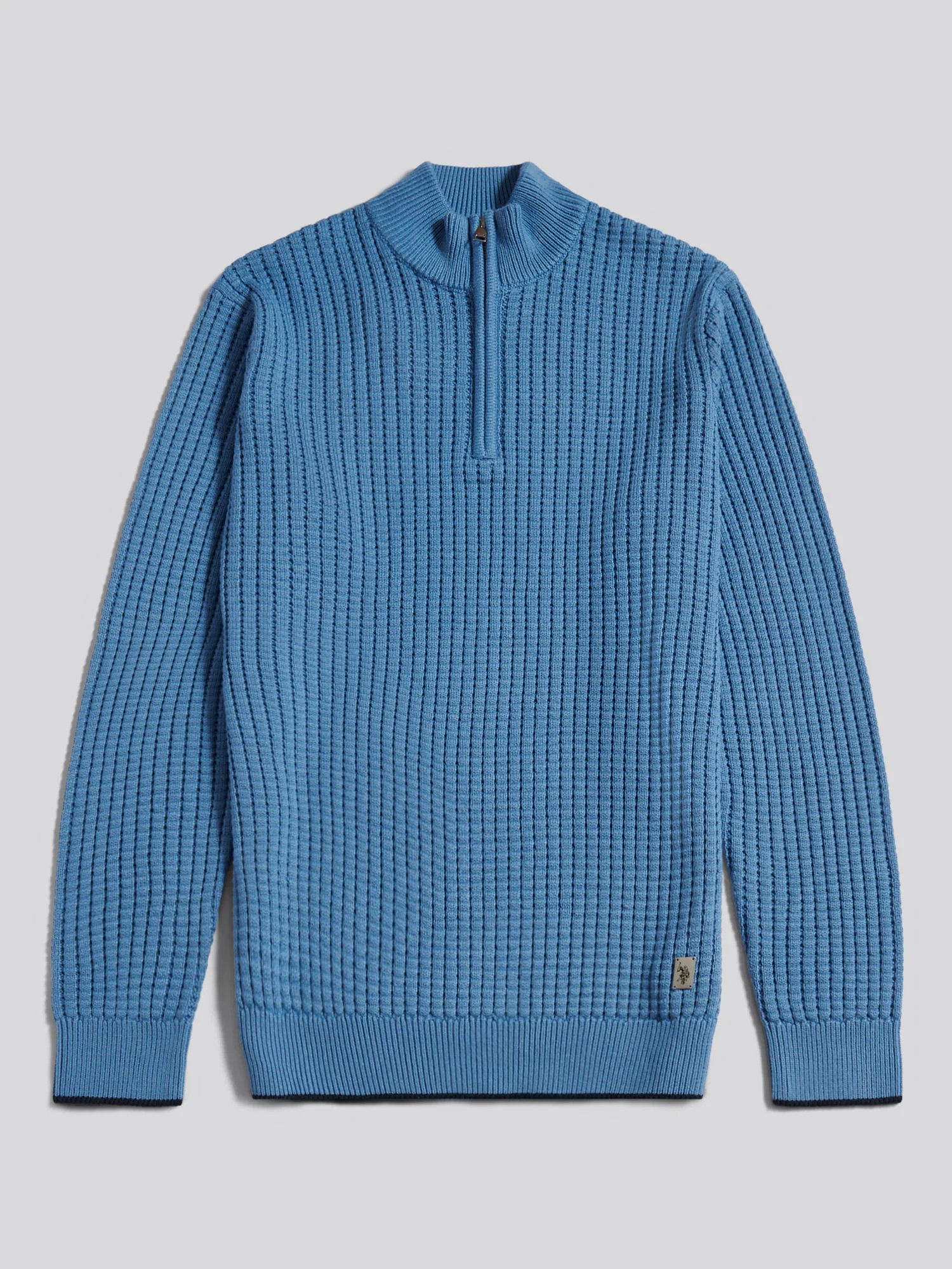 Mens Open Knit Quarter Zip Funnel Jumper Riviera - Image 6