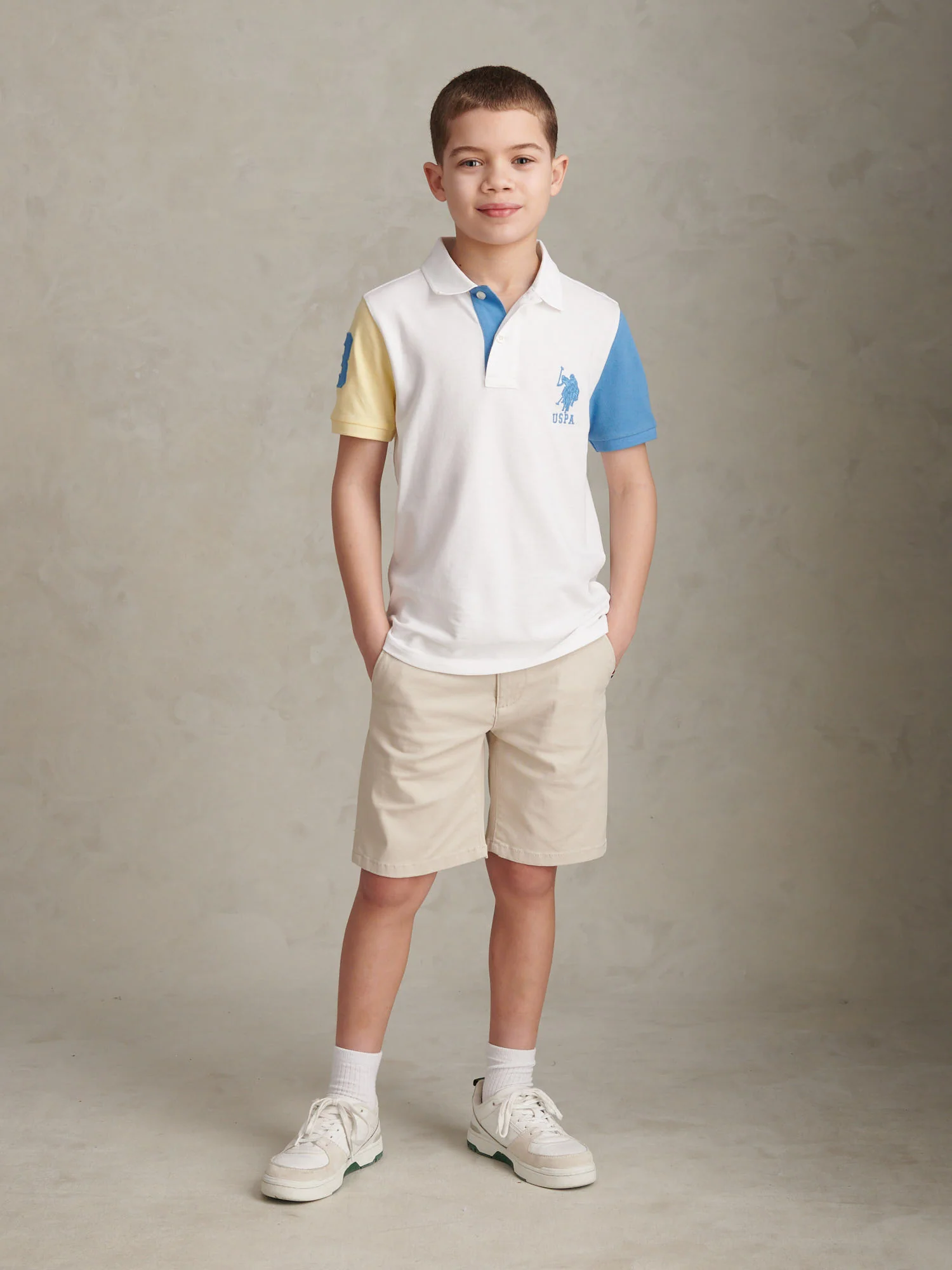 Boys Player 3 Colour Block Pique Polo Shirt Bright White - Image 3