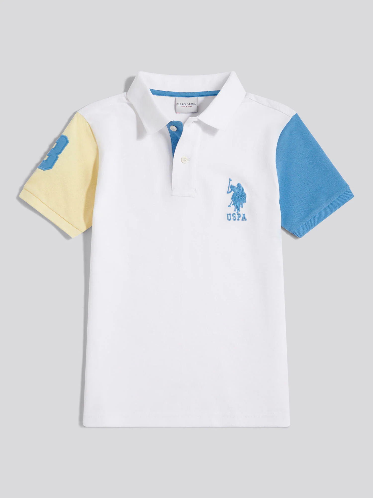 Boys Player 3 Colour Block Pique Polo Shirt Bright White - Image 6