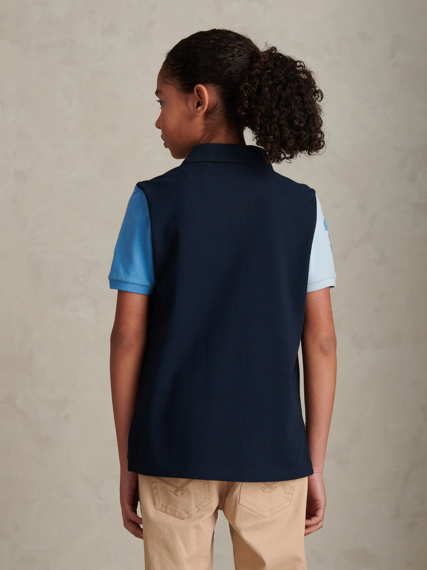 Boys Player 3 Colour Block Pique Polo Shirt Dark Sapphire Navy - Image 4